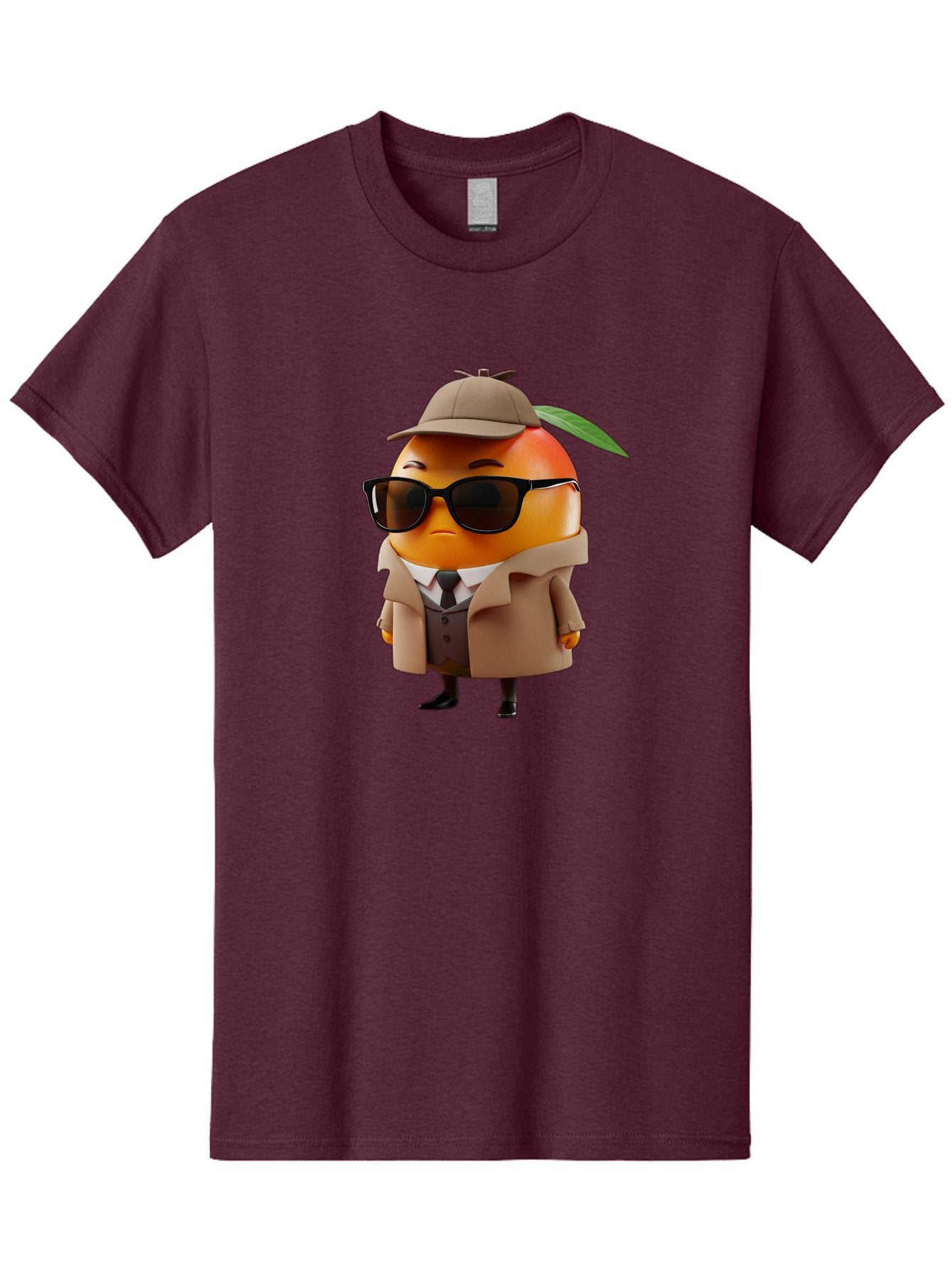 Orange-Detective Men'S Graphic Tee, 100% Cotton, Comfortable Casual Summer Wear, Machine Washable, Orange Character, Detective Orange, Anthropomorphic Fruit, Sunglasses, Trench Coat, Fedora Hat, Leaf Hatband, Stylish Outfit, Cartoon Character, Bac202 6