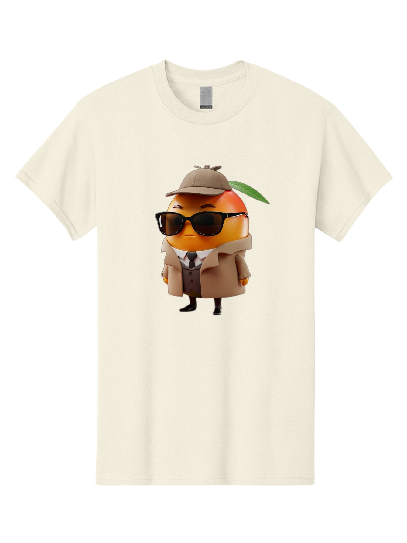 Orange-Detective Men'S Graphic Tee, 100% Cotton, Comfortable Casual Summer Wear, Machine Washable, Orange Character, Detective Orange, Anthropomorphic Fruit, Sunglasses, Trench Coat, Fedora Hat, Leaf Hatband, Stylish Outfit, Cartoon Character, Bac202 14