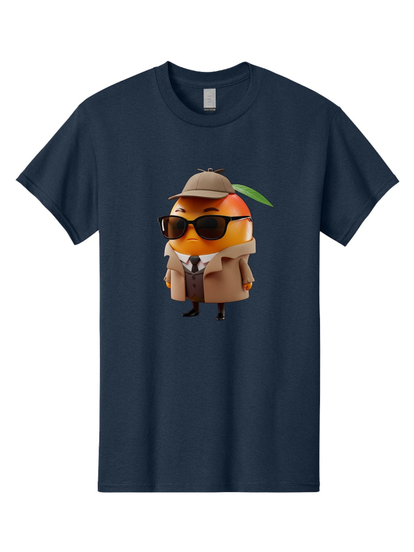 Orange-Detective Men'S Graphic Tee, 100% Cotton, Comfortable Casual Summer Wear, Machine Washable, Orange Character, Detective Orange, Anthropomorphic Fruit, Sunglasses, Trench Coat, Fedora Hat, Leaf Hatband, Stylish Outfit, Cartoon Character, Bac202