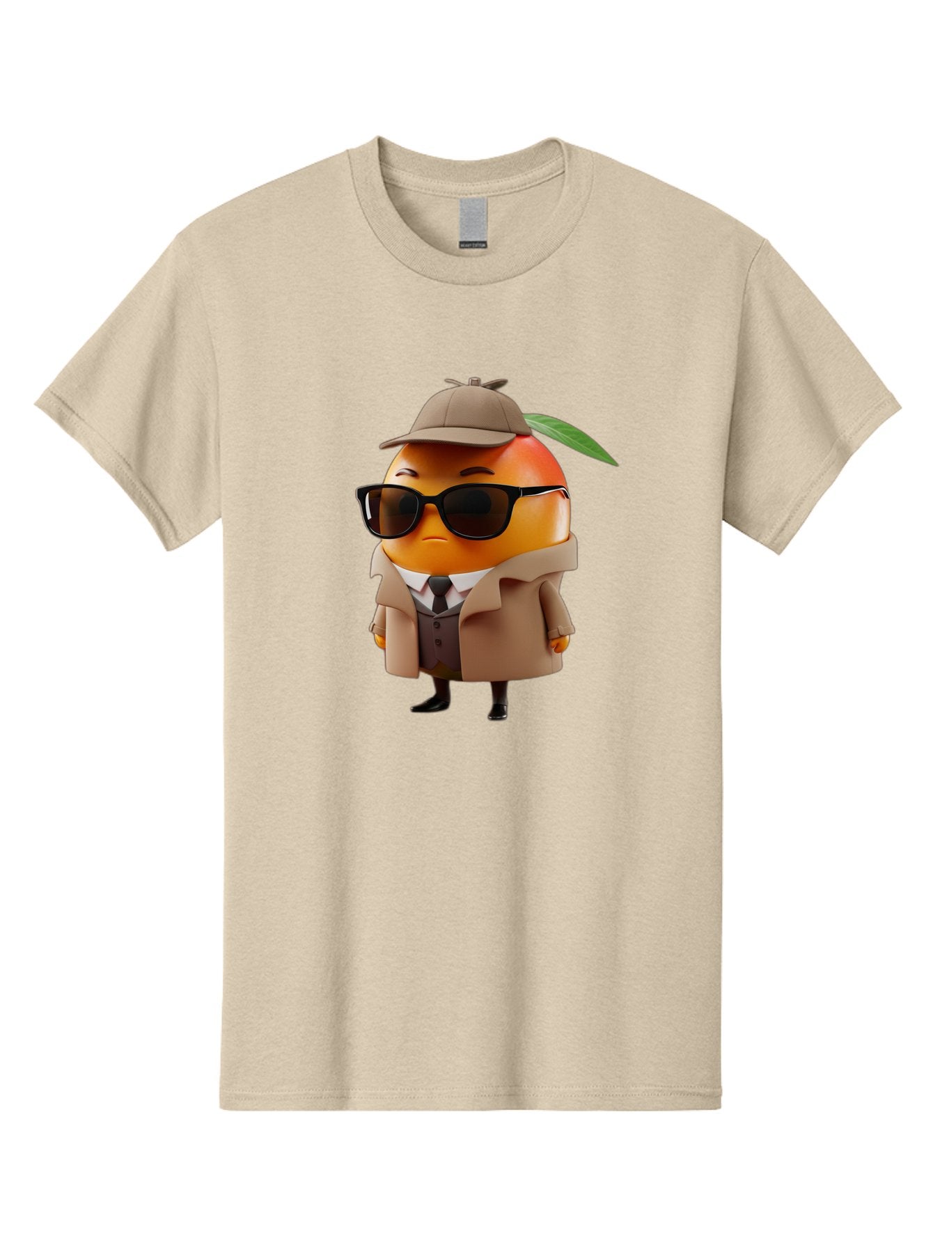 Orange-Detective Men'S Graphic Tee, 100% Cotton, Comfortable Casual Summer Wear, Machine Washable, Orange Character, Detective Orange, Anthropomorphic Fruit, Sunglasses, Trench Coat, Fedora Hat, Leaf Hatband, Stylish Outfit, Cartoon Character, Bac202 9