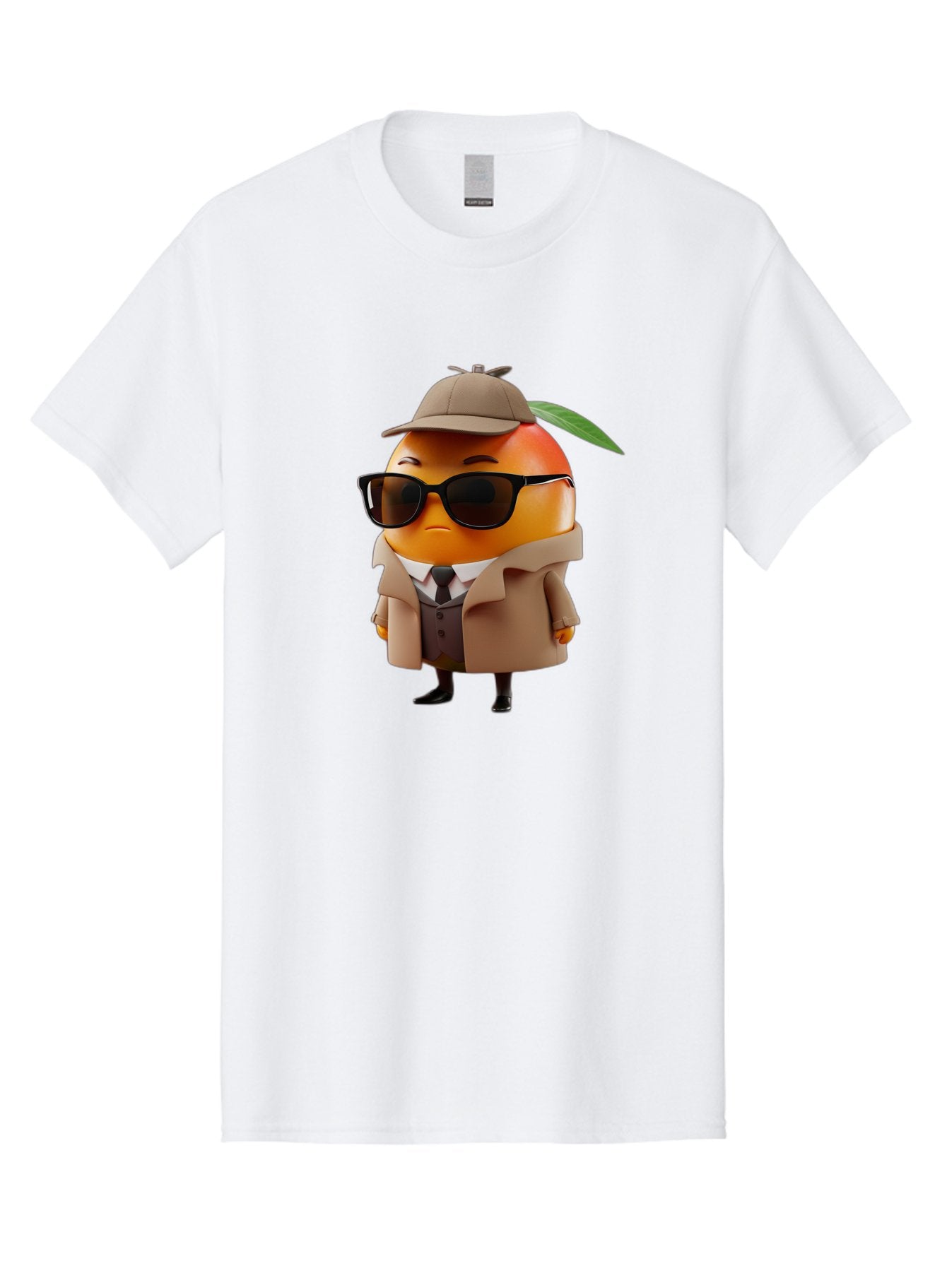 Orange-Detective Men'S Graphic Tee, 100% Cotton, Comfortable Casual Summer Wear, Machine Washable, Orange Character, Detective Orange, Anthropomorphic Fruit, Sunglasses, Trench Coat, Fedora Hat, Leaf Hatband, Stylish Outfit, Cartoon Character, Bac202 7