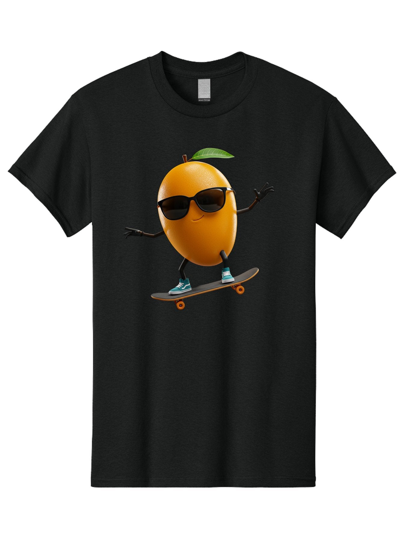 Orange-Skateboarder Men'S Graphic Tee, 100% Cotton, Comfortable Casual Summer Wear, Machine Washable, Cartoon Orange Character, Skateboarding, Sunglasses, Sneakers, Fun, Playful, Vibrant, Citrus Fruit Animation, Orange Skateboarder, Bac203 5