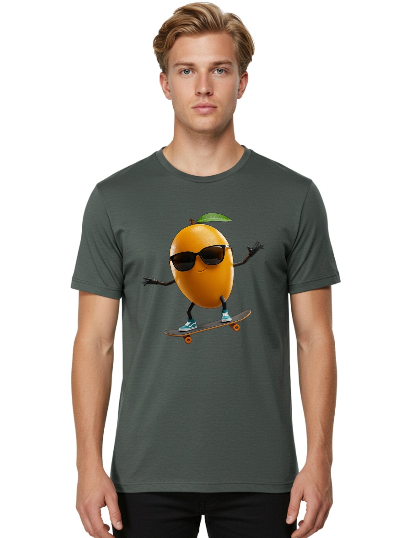 Orange-Skateboarder Men'S Graphic Tee, 100% Cotton, Comfortable Casual Summer Wear, Machine Washable, Cartoon Orange Character, Skateboarding, Sunglasses, Sneakers, Fun, Playful, Vibrant, Citrus Fruit Animation, Orange Skateboarder, Bac203 26