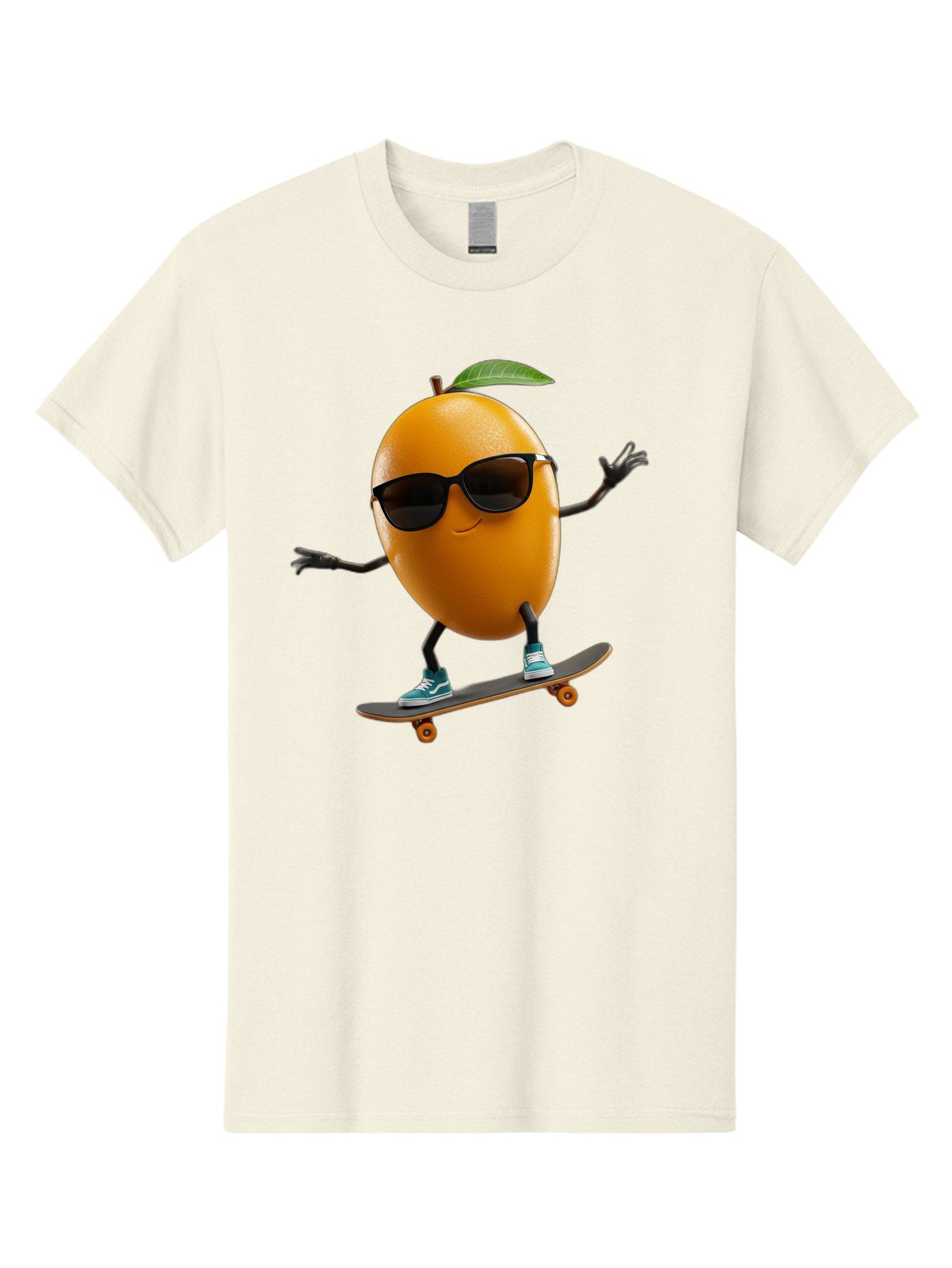 Orange-Skateboarder Men'S Graphic Tee, 100% Cotton, Comfortable Casual Summer Wear, Machine Washable, Cartoon Orange Character, Skateboarding, Sunglasses, Sneakers, Fun, Playful, Vibrant, Citrus Fruit Animation, Orange Skateboarder, Bac203