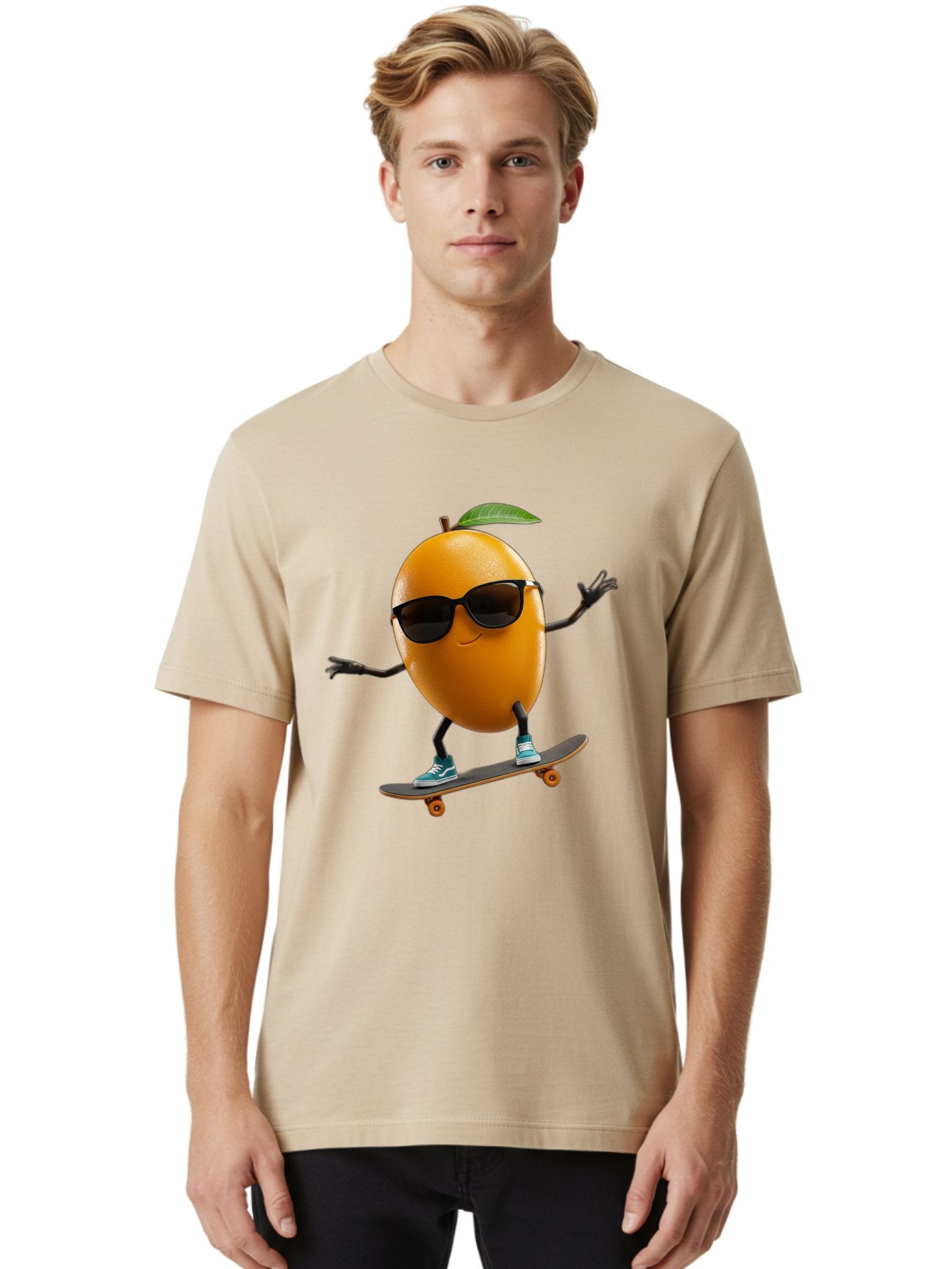 Orange-Skateboarder Men'S Graphic Tee, 100% Cotton, Comfortable Casual Summer Wear, Machine Washable, Cartoon Orange Character, Skateboarding, Sunglasses, Sneakers, Fun, Playful, Vibrant, Citrus Fruit Animation, Orange Skateboarder, Bac203 27