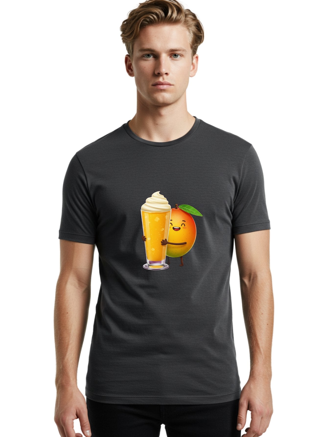 Orange-Smoothie Men'S Graphic Tee, 100% Cotton, Comfortable Casual Summer Wear, Machine Washable, Mango Smoothie, Creamy Texture, Orange Drink, Whipped Cream Topping, Cartoon Mango, Smiling Fruit, Happy Character, Refreshing Beverage, Bac204 18