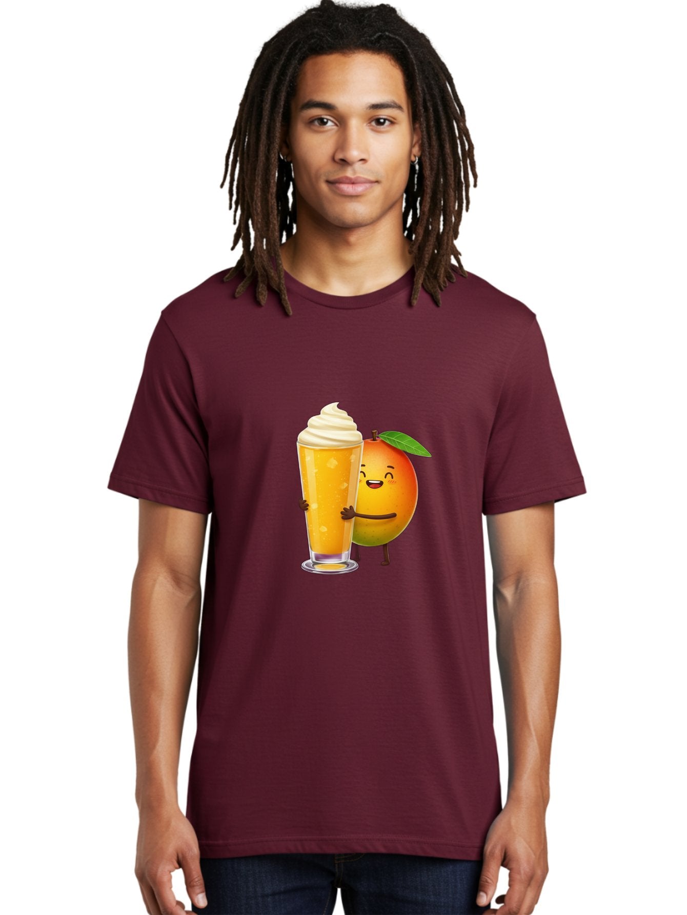 Orange-Smoothie Men'S Graphic Tee, 100% Cotton, Comfortable Casual Summer Wear, Machine Washable, Mango Smoothie, Creamy Texture, Orange Drink, Whipped Cream Topping, Cartoon Mango, Smiling Fruit, Happy Character, Refreshing Beverage, Bac204 30