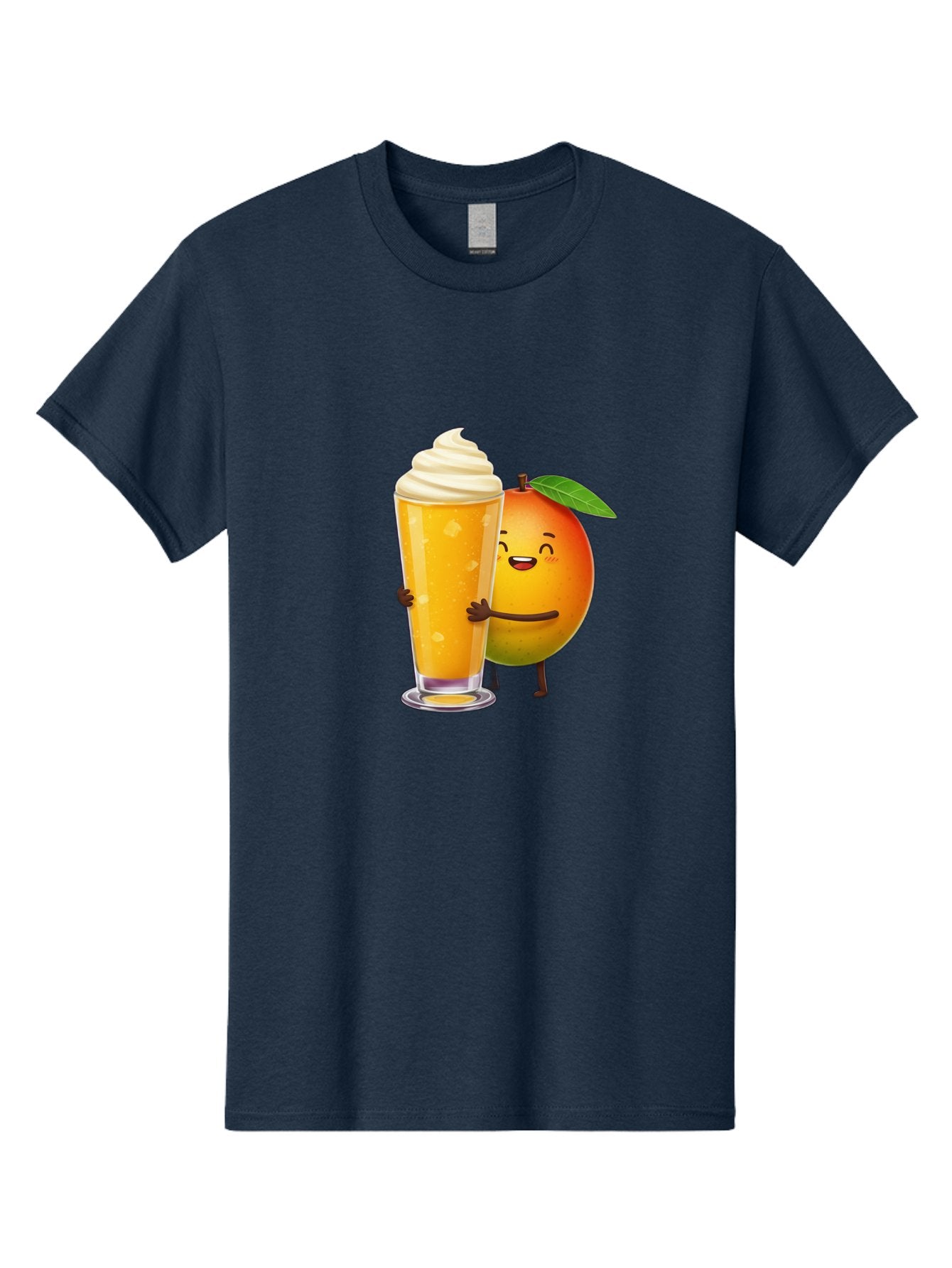 Orange-Smoothie Men'S Graphic Tee, 100% Cotton, Comfortable Casual Summer Wear, Machine Washable, Mango Smoothie, Creamy Texture, Orange Drink, Whipped Cream Topping, Cartoon Mango, Smiling Fruit, Happy Character, Refreshing Beverage, Bac204 3
