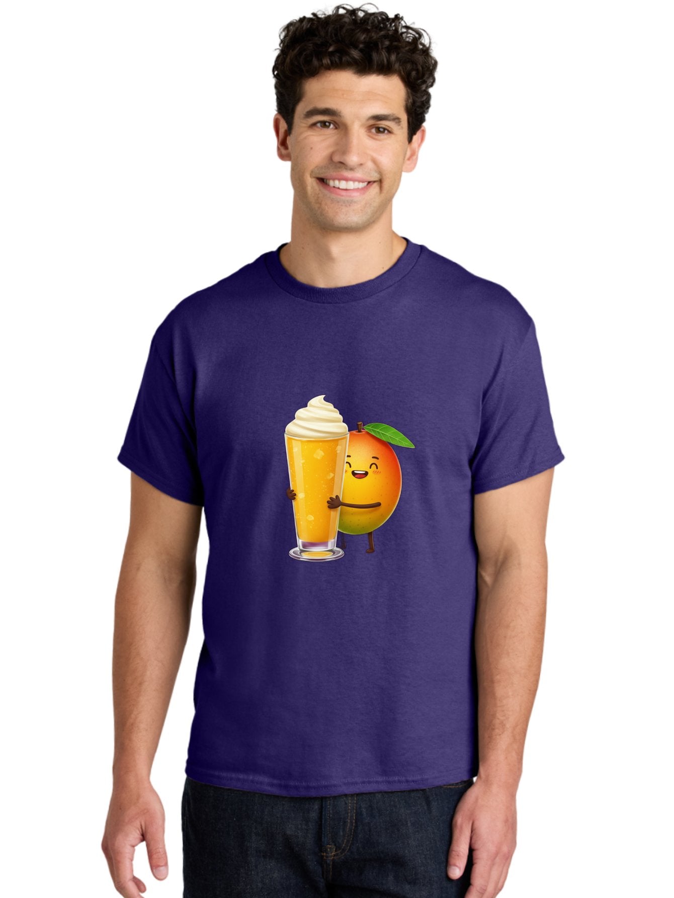 Orange-Smoothie Men'S Graphic Tee, 100% Cotton, Comfortable Casual Summer Wear, Machine Washable, Mango Smoothie, Creamy Texture, Orange Drink, Whipped Cream Topping, Cartoon Mango, Smiling Fruit, Happy Character, Refreshing Beverage, Bac204 27