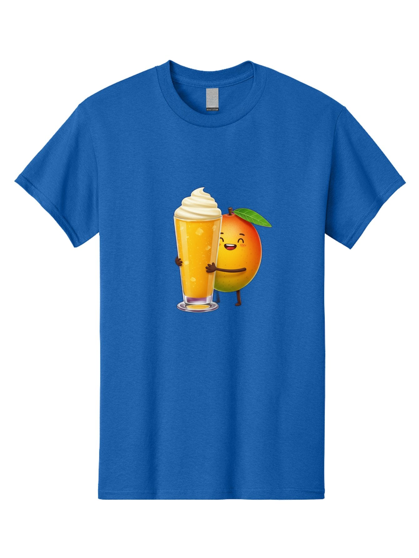 Orange-Smoothie Men'S Graphic Tee, 100% Cotton, Comfortable Casual Summer Wear, Machine Washable, Mango Smoothie, Creamy Texture, Orange Drink, Whipped Cream Topping, Cartoon Mango, Smiling Fruit, Happy Character, Refreshing Beverage, Bac204