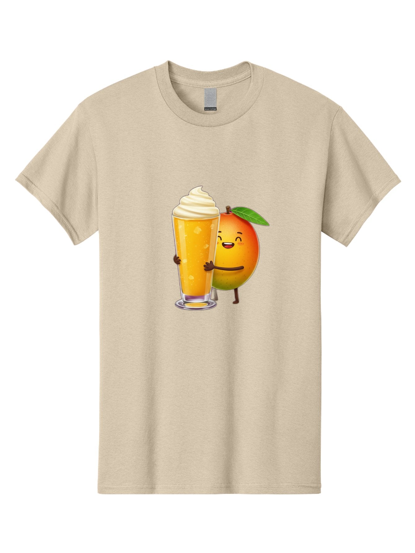 Orange-Smoothie Men'S Graphic Tee, 100% Cotton, Comfortable Casual Summer Wear, Machine Washable, Mango Smoothie, Creamy Texture, Orange Drink, Whipped Cream Topping, Cartoon Mango, Smiling Fruit, Happy Character, Refreshing Beverage, Bac204
