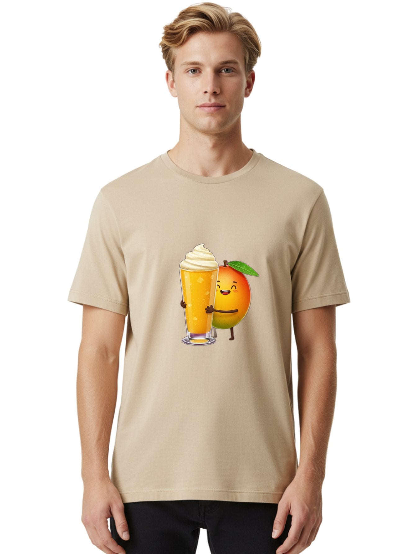 Orange-Smoothie Men'S Graphic Tee, 100% Cotton, Comfortable Casual Summer Wear, Machine Washable, Mango Smoothie, Creamy Texture, Orange Drink, Whipped Cream Topping, Cartoon Mango, Smiling Fruit, Happy Character, Refreshing Beverage, Bac204 19