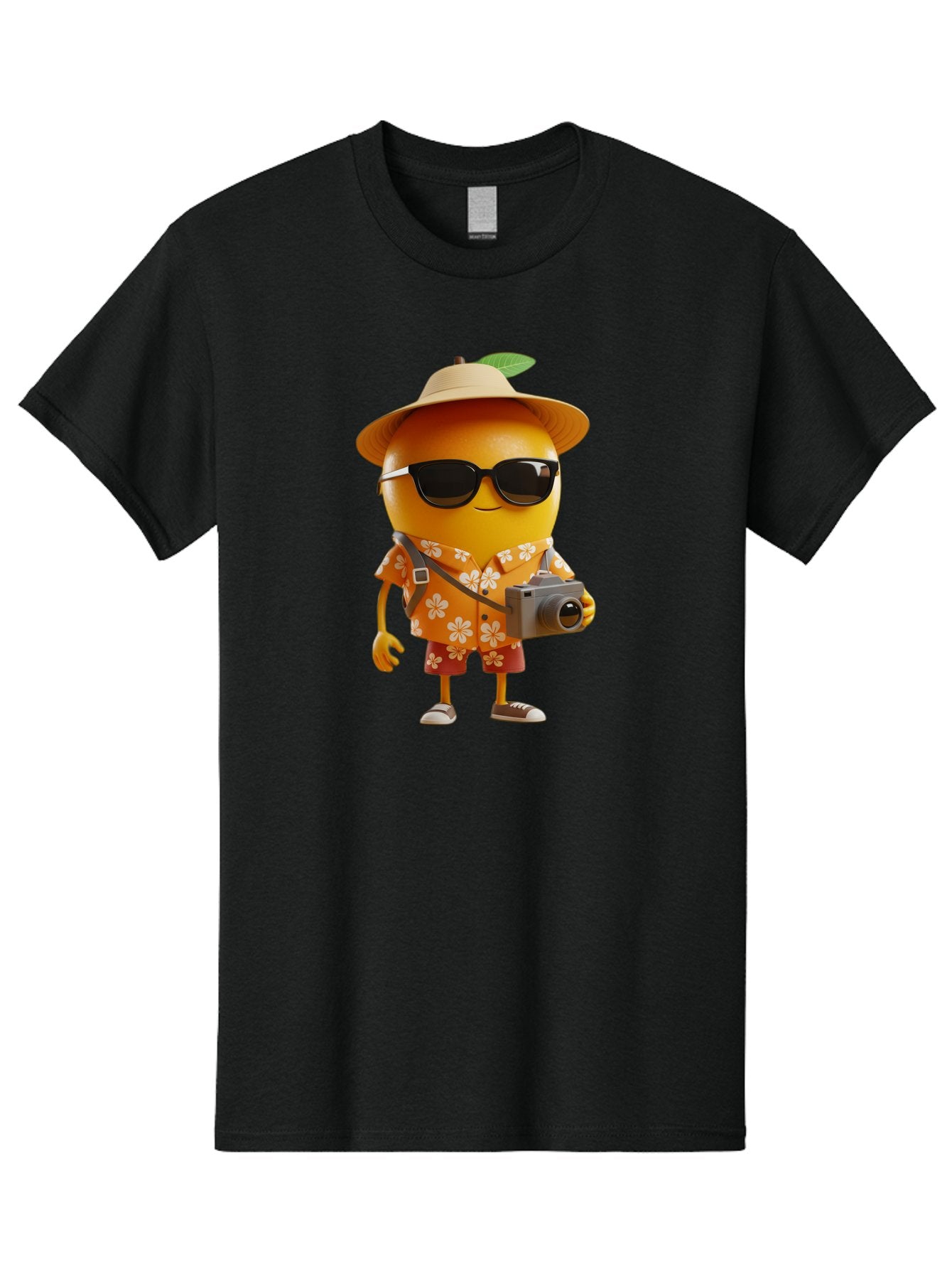 Orange-Tourist Men'S Graphic Tee, 100% Cotton, Comfortable Casual Summer Wear, Machine Washable, Cartoon Orange Character, Tourist Attire, Hawaiian Shirt, Sunglasses, Camera, Tropical Vibe, Summer Vacation, Fun And Quirky, Citrus Fruit, Bac205 12