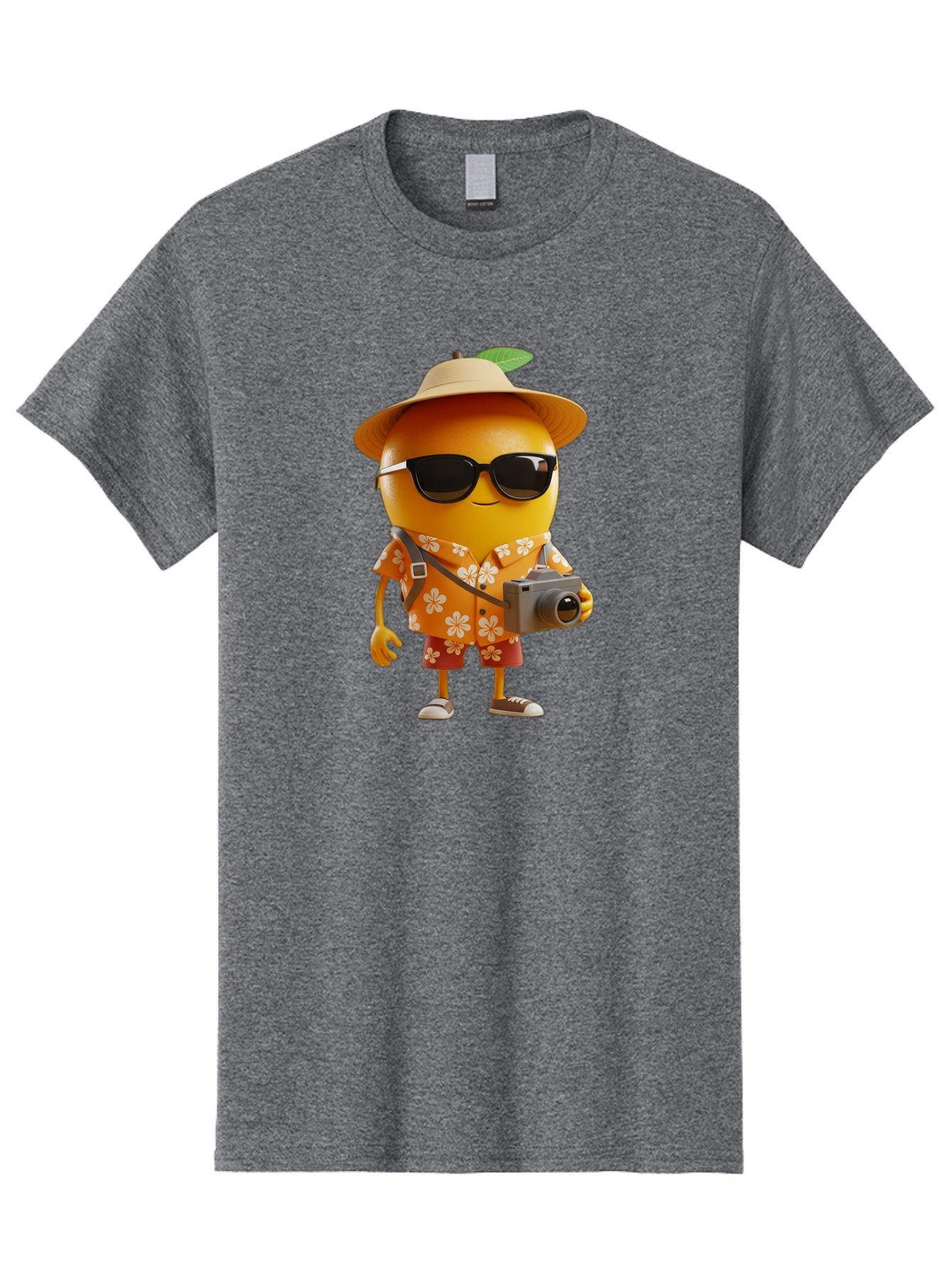 Orange-Tourist Men'S Graphic Tee, 100% Cotton, Comfortable Casual Summer Wear, Machine Washable, Cartoon Orange Character, Tourist Attire, Hawaiian Shirt, Sunglasses, Camera, Tropical Vibe, Summer Vacation, Fun And Quirky, Citrus Fruit, Bac205 10