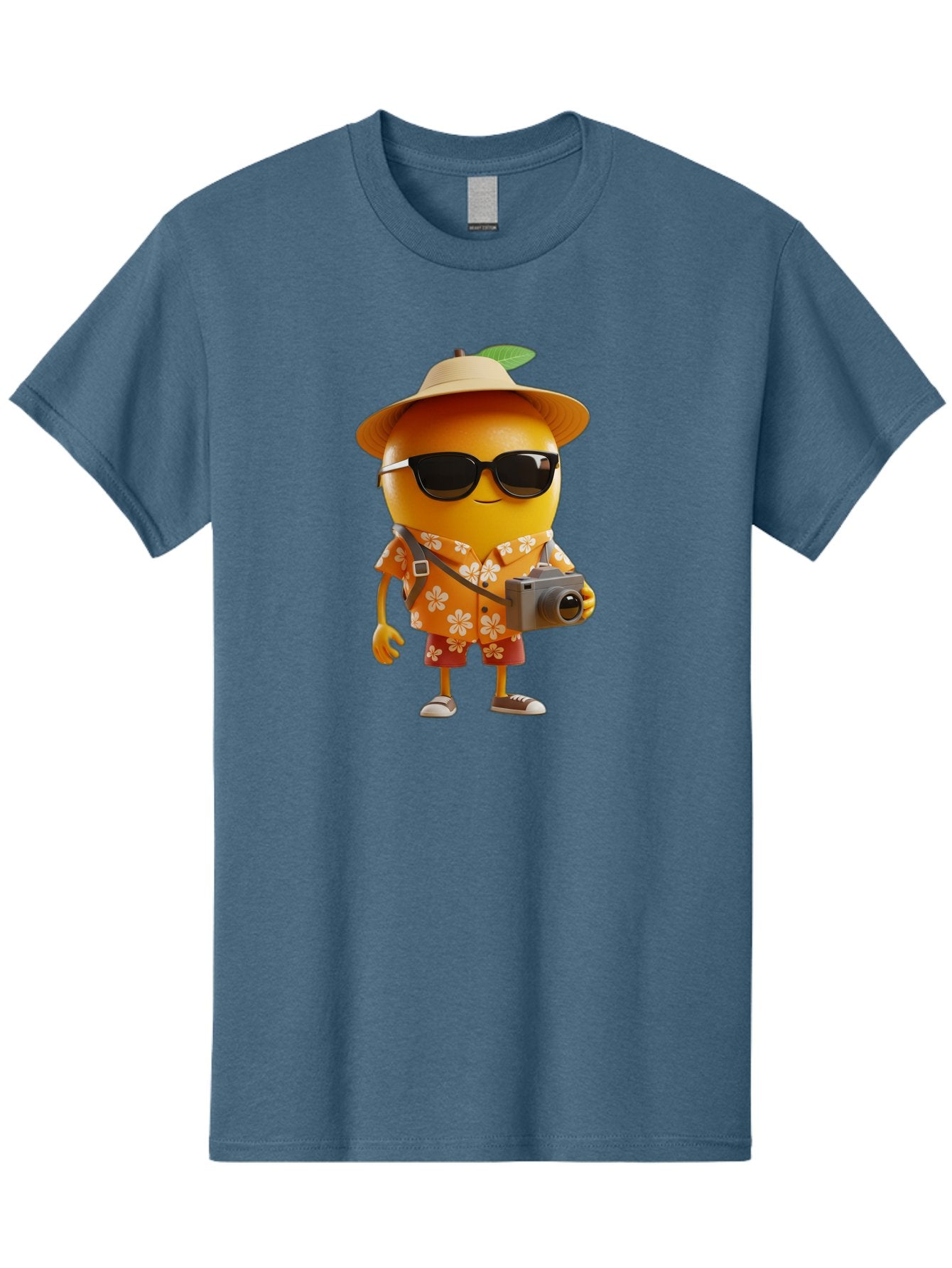 Orange-Tourist Men'S Graphic Tee, 100% Cotton, Comfortable Casual Summer Wear, Machine Washable, Cartoon Orange Character, Tourist Attire, Hawaiian Shirt, Sunglasses, Camera, Tropical Vibe, Summer Vacation, Fun And Quirky, Citrus Fruit, Bac205 14