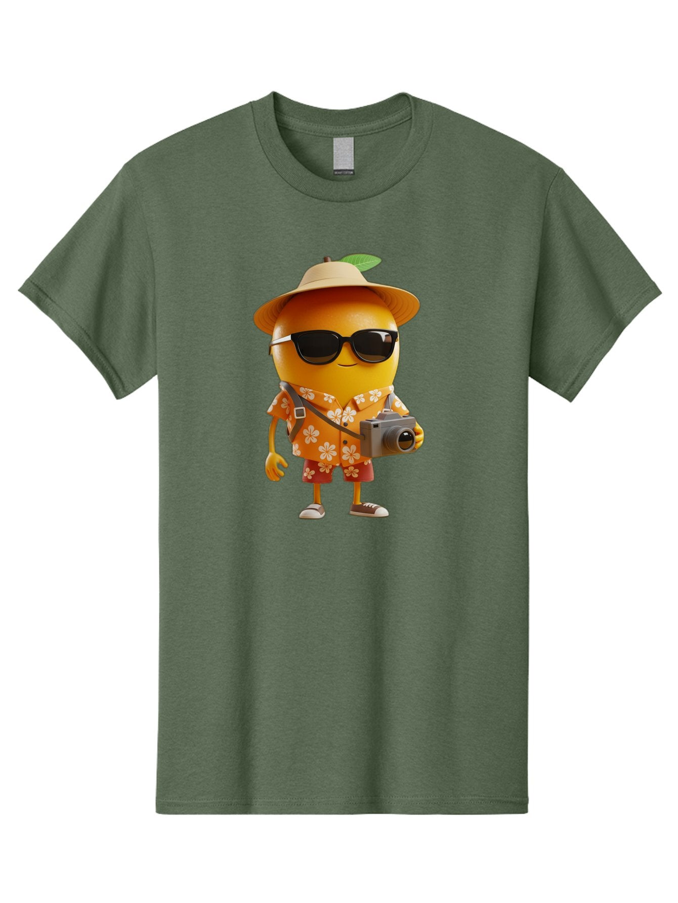 Orange-Tourist Men'S Graphic Tee, 100% Cotton, Comfortable Casual Summer Wear, Machine Washable, Cartoon Orange Character, Tourist Attire, Hawaiian Shirt, Sunglasses, Camera, Tropical Vibe, Summer Vacation, Fun And Quirky, Citrus Fruit, Bac205 6