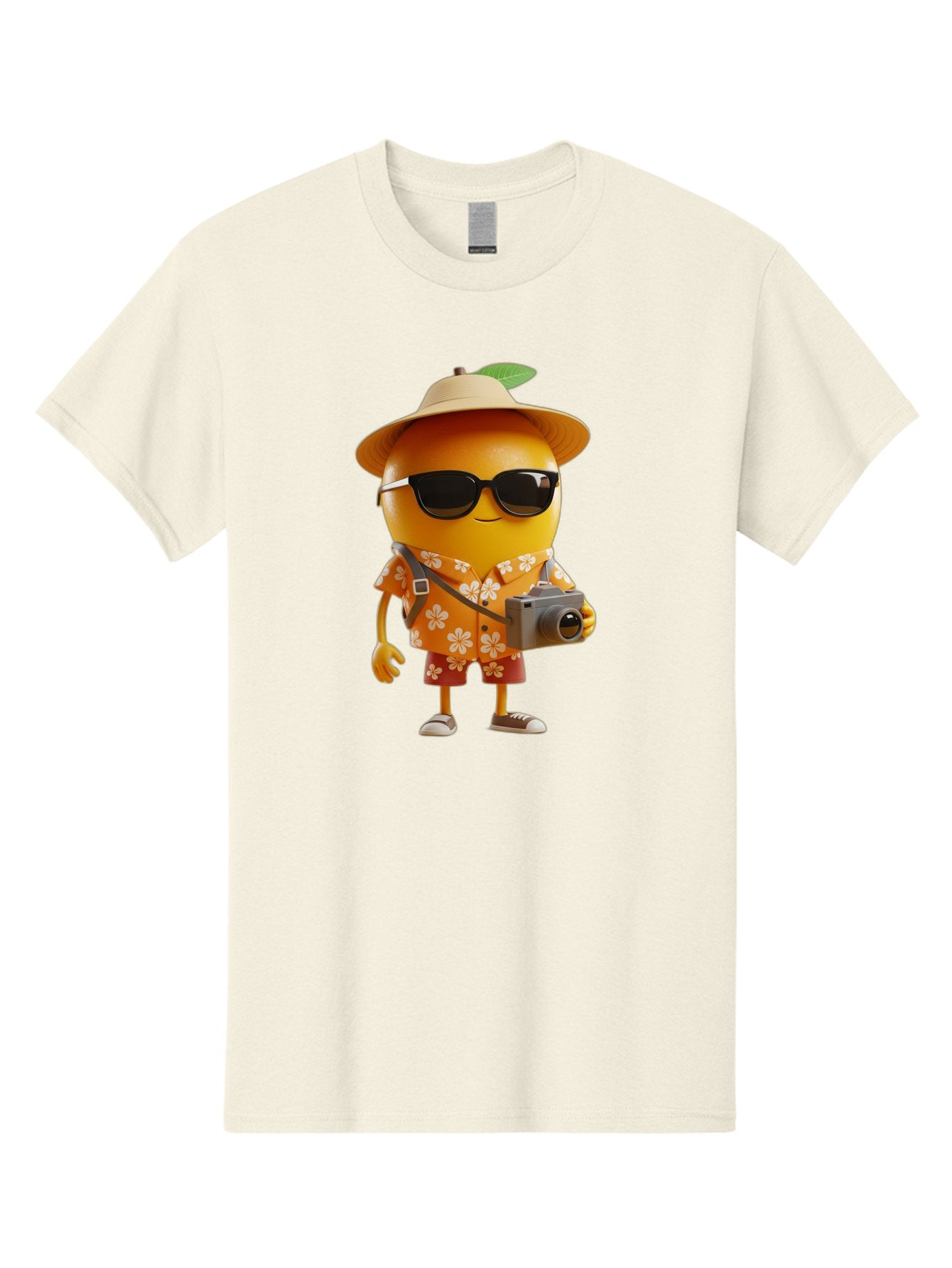 Orange-Tourist Men'S Graphic Tee, 100% Cotton, Comfortable Casual Summer Wear, Machine Washable, Cartoon Orange Character, Tourist Attire, Hawaiian Shirt, Sunglasses, Camera, Tropical Vibe, Summer Vacation, Fun And Quirky, Citrus Fruit, Bac205 8