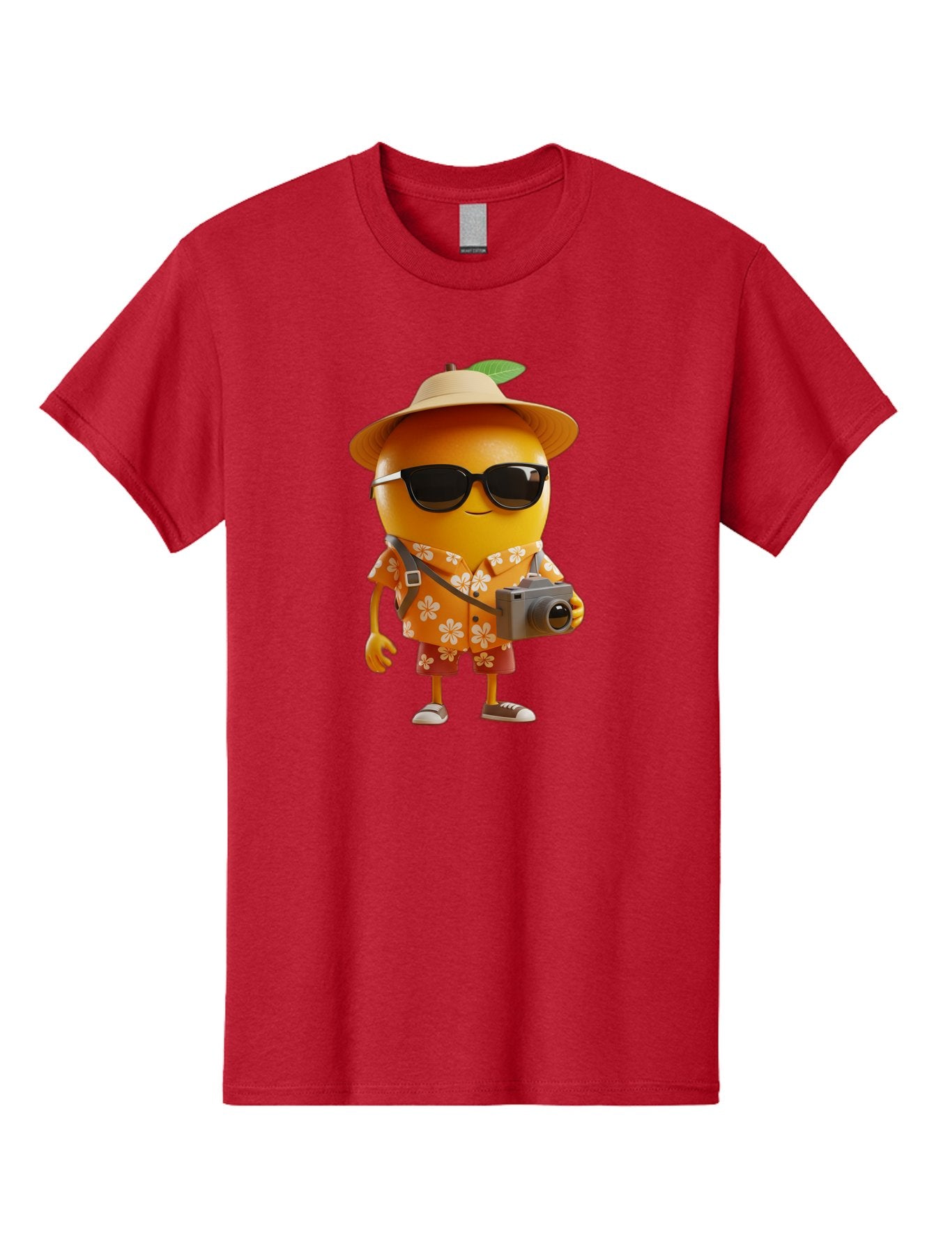 Orange-Tourist Men'S Graphic Tee, 100% Cotton, Comfortable Casual Summer Wear, Machine Washable, Cartoon Orange Character, Tourist Attire, Hawaiian Shirt, Sunglasses, Camera, Tropical Vibe, Summer Vacation, Fun And Quirky, Citrus Fruit, Bac205 3