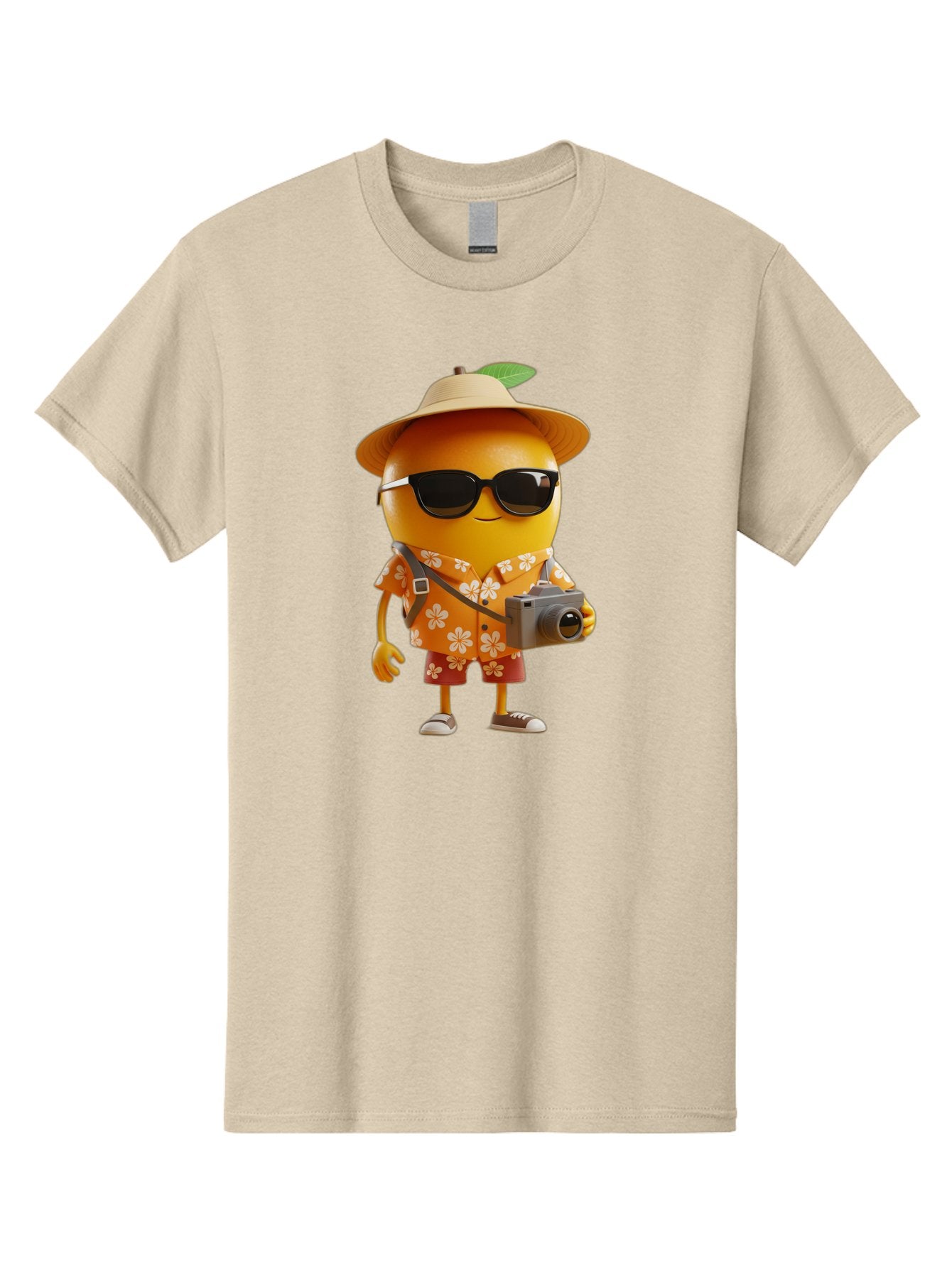 Orange-Tourist Men'S Graphic Tee, 100% Cotton, Comfortable Casual Summer Wear, Machine Washable, Cartoon Orange Character, Tourist Attire, Hawaiian Shirt, Sunglasses, Camera, Tropical Vibe, Summer Vacation, Fun And Quirky, Citrus Fruit, Bac205 4