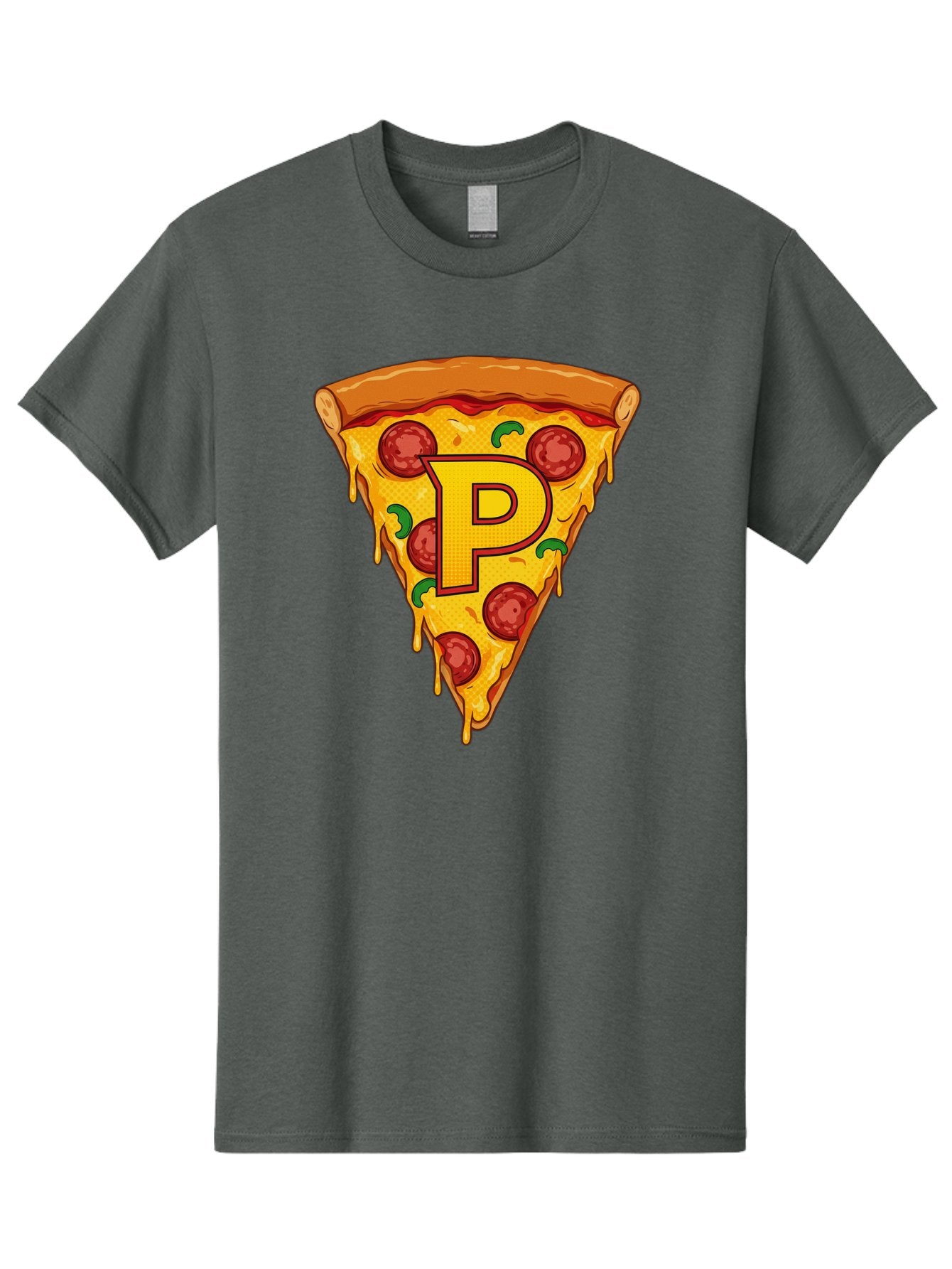 P-Pizza-Slice Men'S Graphic Tee, 100% Cotton, Comfortable Casual Summer Wear, Machine Washable, Pizza Slice, Melted Cheese, Pepperoni Toppings, Green Peppers, Italian Food, Letter P, Cartoon Style, Food Illustration, Cheesy Goodness, Bac206 14