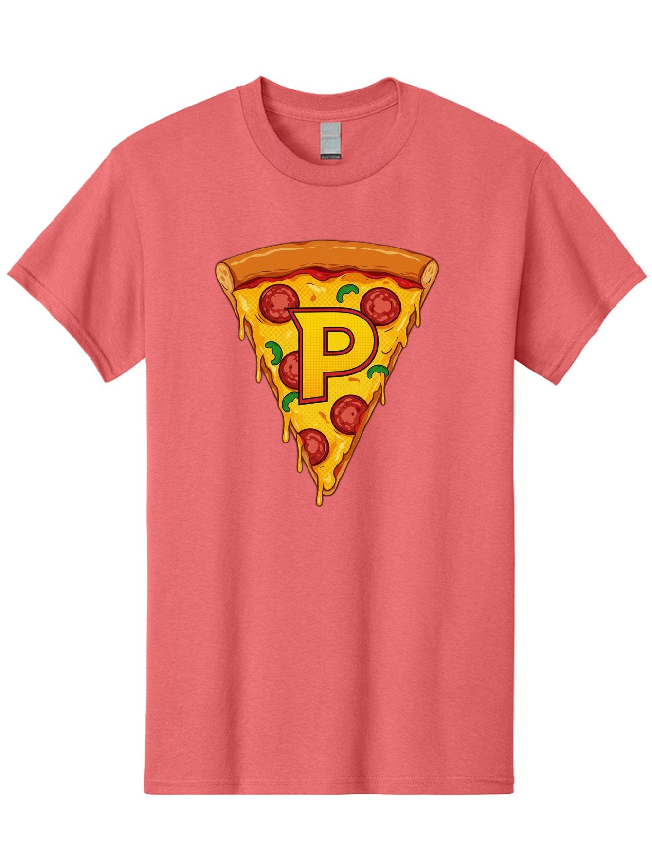 P-Pizza-Slice Men'S Graphic Tee, 100% Cotton, Comfortable Casual Summer Wear, Machine Washable, Pizza Slice, Melted Cheese, Pepperoni Toppings, Green Peppers, Italian Food, Letter P, Cartoon Style, Food Illustration, Cheesy Goodness, Bac206 10