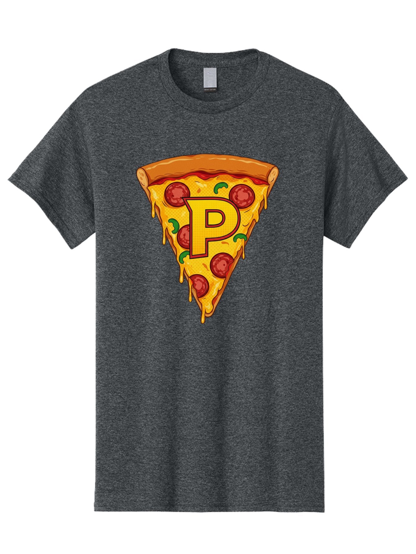 P-Pizza-Slice Men'S Graphic Tee, 100% Cotton, Comfortable Casual Summer Wear, Machine Washable, Pizza Slice, Melted Cheese, Pepperoni Toppings, Green Peppers, Italian Food, Letter P, Cartoon Style, Food Illustration, Cheesy Goodness, Bac206 6
