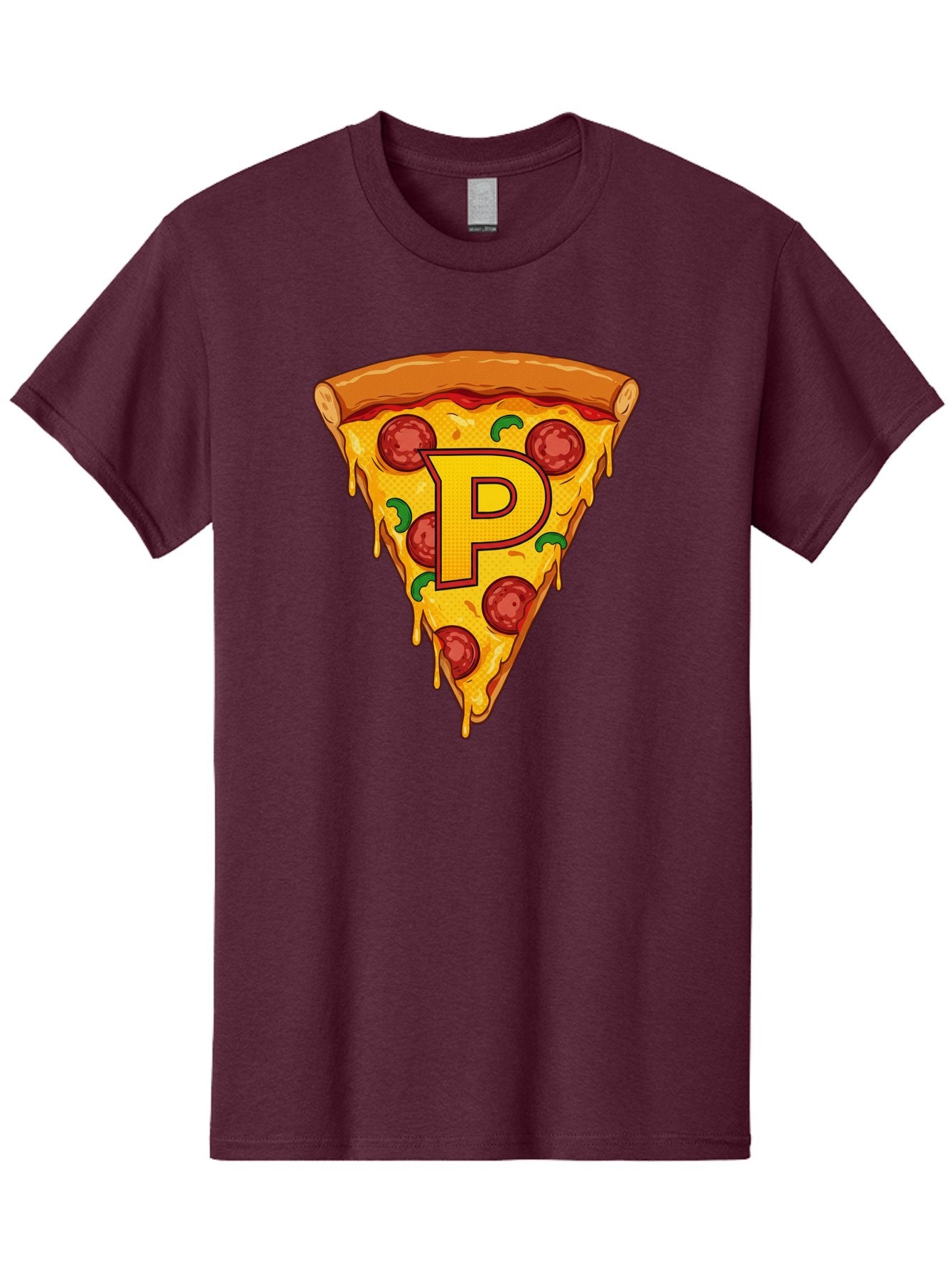 P-Pizza-Slice Men'S Graphic Tee, 100% Cotton, Comfortable Casual Summer Wear, Machine Washable, Pizza Slice, Melted Cheese, Pepperoni Toppings, Green Peppers, Italian Food, Letter P, Cartoon Style, Food Illustration, Cheesy Goodness, Bac206 4