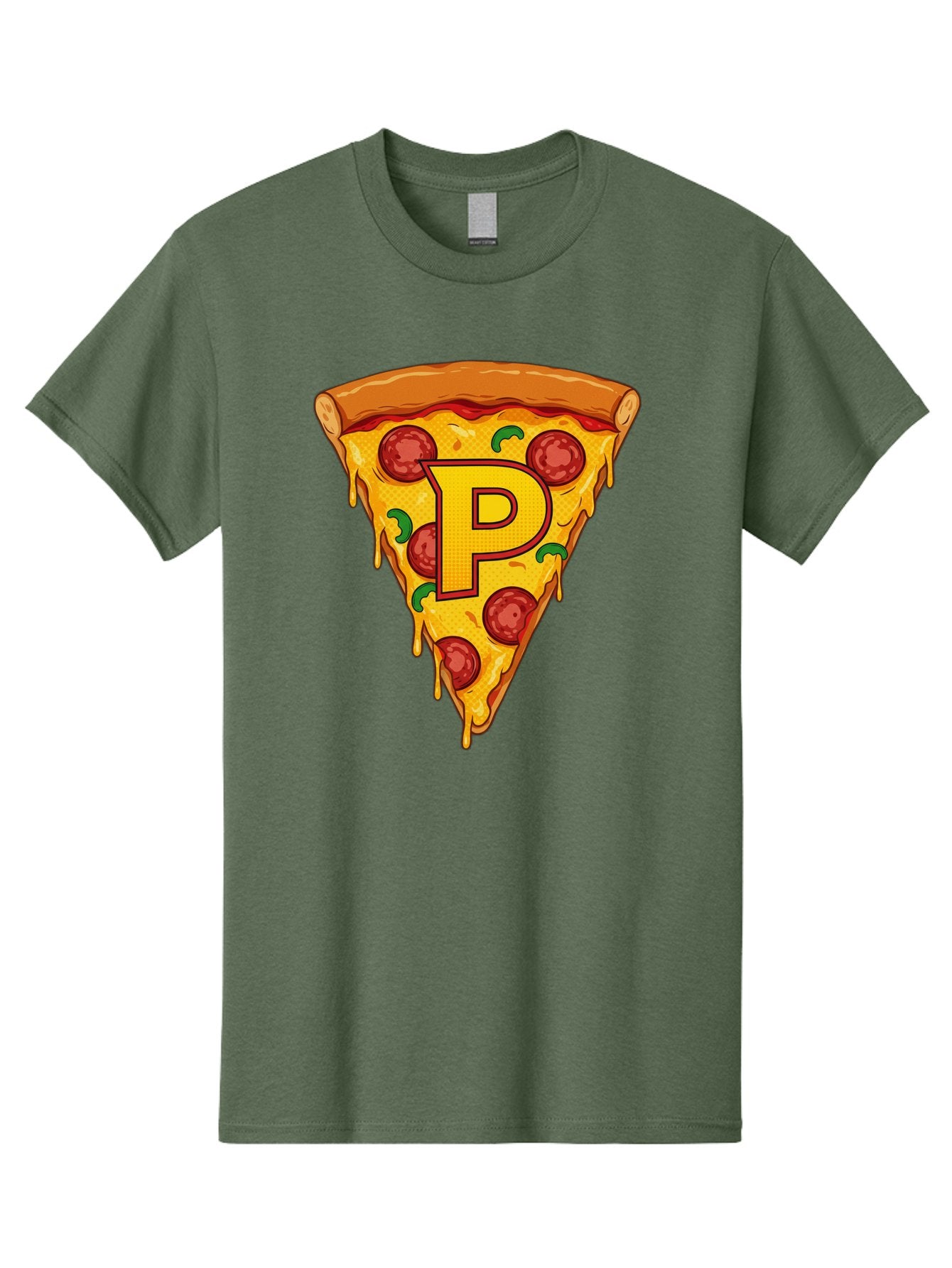 P-Pizza-Slice Men'S Graphic Tee, 100% Cotton, Comfortable Casual Summer Wear, Machine Washable, Pizza Slice, Melted Cheese, Pepperoni Toppings, Green Peppers, Italian Food, Letter P, Cartoon Style, Food Illustration, Cheesy Goodness, Bac206 7