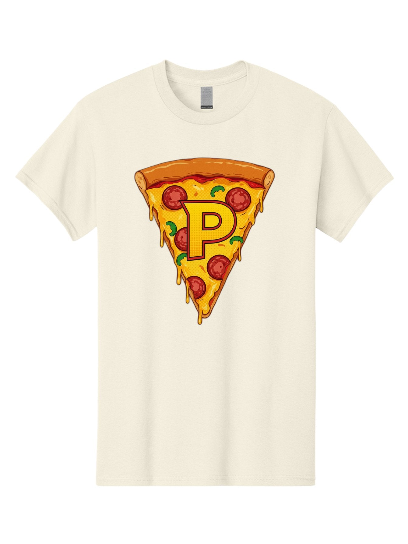 P-Pizza-Slice Men'S Graphic Tee, 100% Cotton, Comfortable Casual Summer Wear, Machine Washable, Pizza Slice, Melted Cheese, Pepperoni Toppings, Green Peppers, Italian Food, Letter P, Cartoon Style, Food Illustration, Cheesy Goodness, Bac206 13