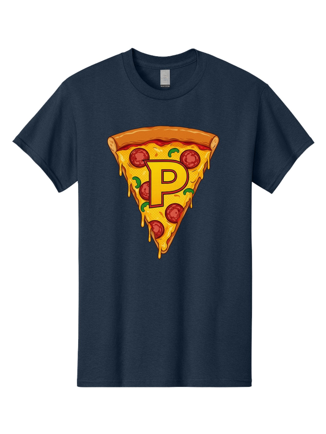 P-Pizza-Slice Men'S Graphic Tee, 100% Cotton, Comfortable Casual Summer Wear, Machine Washable, Pizza Slice, Melted Cheese, Pepperoni Toppings, Green Peppers, Italian Food, Letter P, Cartoon Style, Food Illustration, Cheesy Goodness, Bac206 12