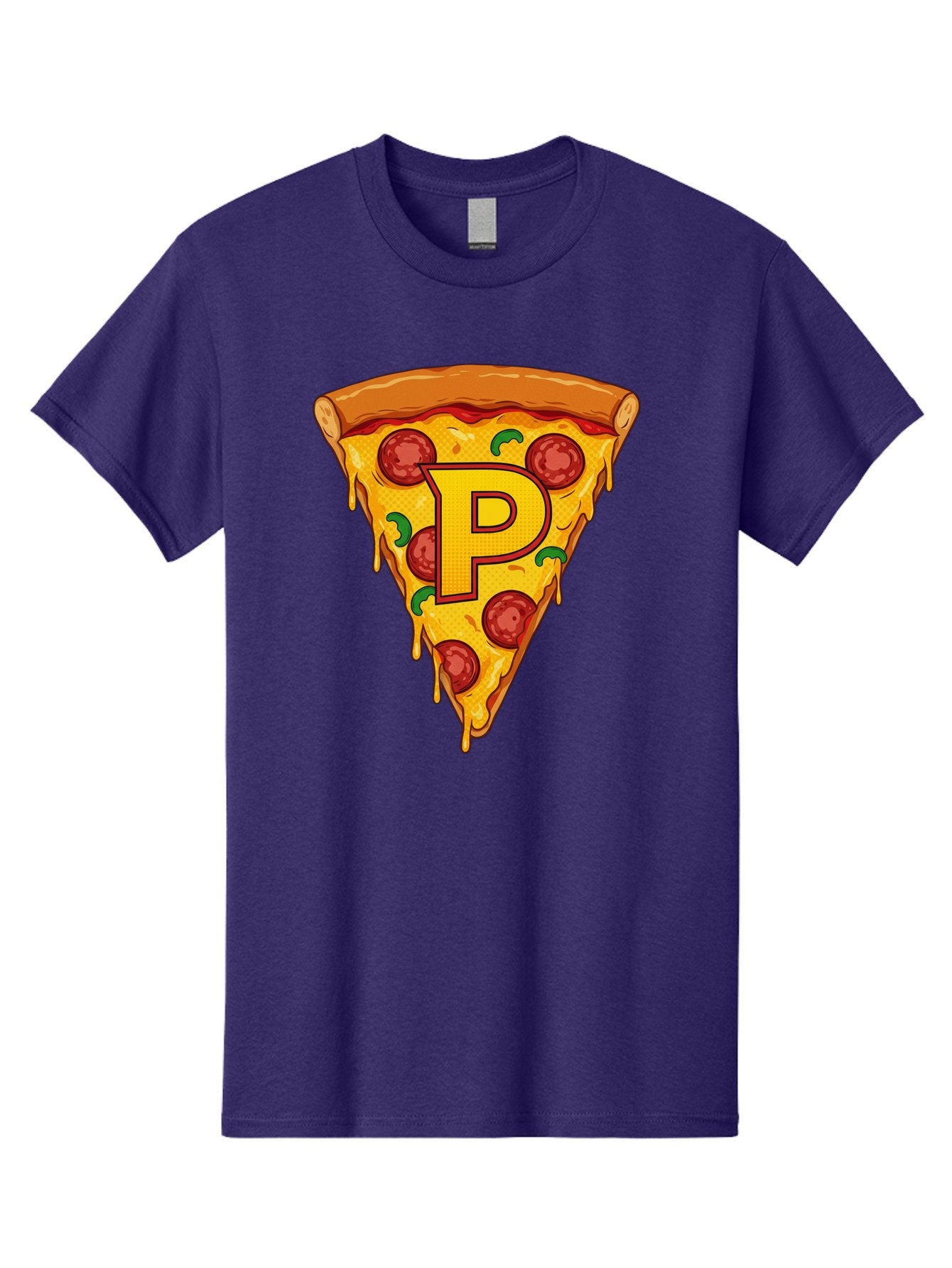 P-Pizza-Slice Men'S Graphic Tee, 100% Cotton, Comfortable Casual Summer Wear, Machine Washable, Pizza Slice, Melted Cheese, Pepperoni Toppings, Green Peppers, Italian Food, Letter P, Cartoon Style, Food Illustration, Cheesy Goodness, Bac206 11