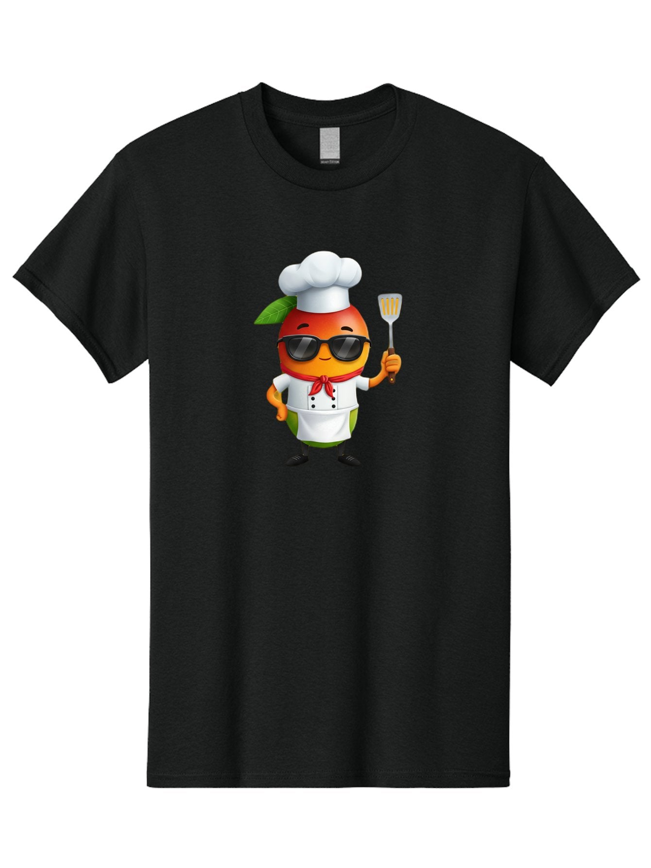 Papaya-Chef Men'S Graphic Tee, 100% Cotton, Comfortable Casual Summer Wear, Machine Washable, Cartoon Papaya, Chef Character, Cooking Illustration, Fun Kitchen, Papaya Mascot, Chef Hat, Sunglasses, Red Bandana, Kitchen Utensils, Bac208 14