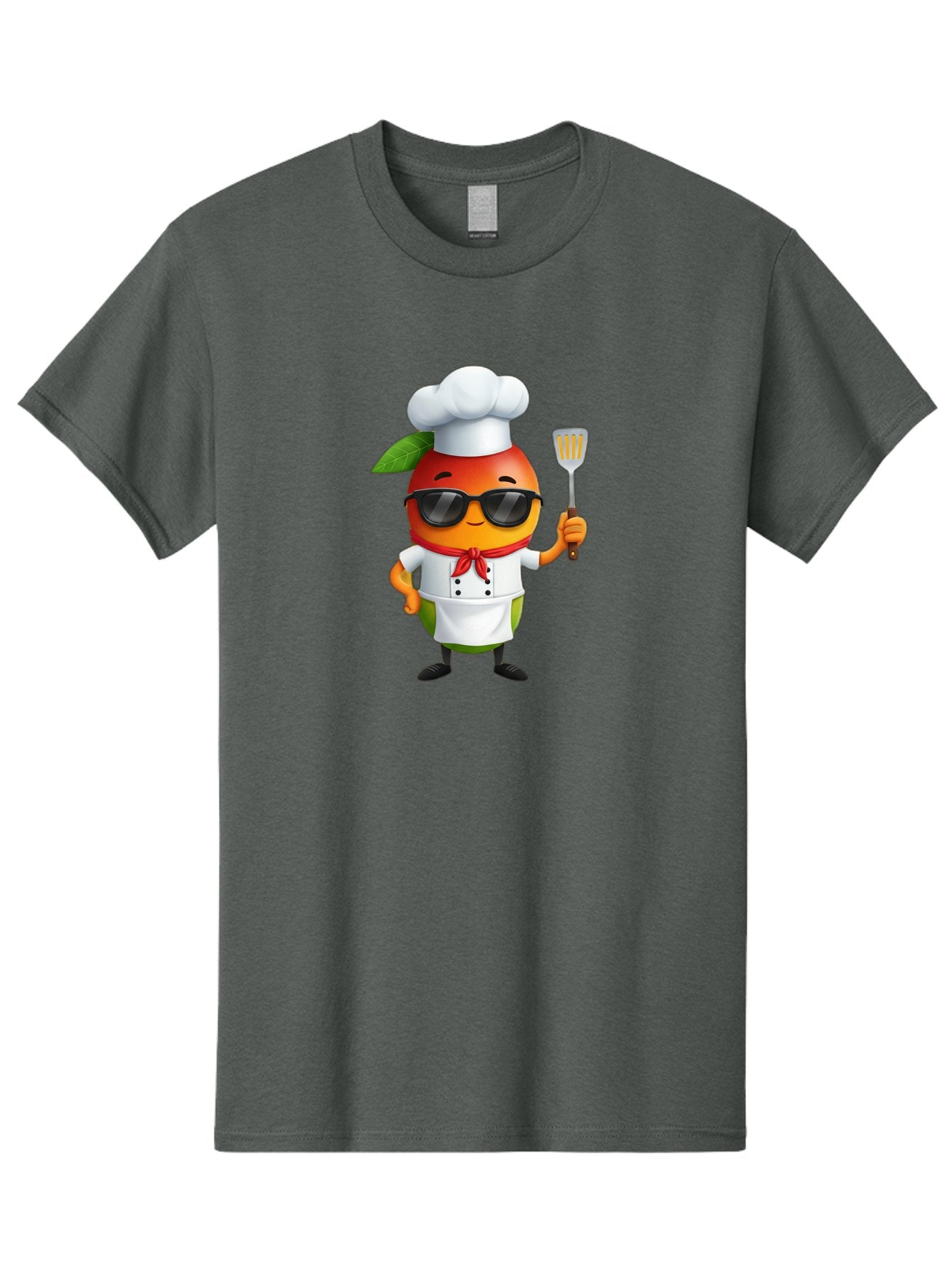 Papaya-Chef Men'S Graphic Tee, 100% Cotton, Comfortable Casual Summer Wear, Machine Washable, Cartoon Papaya, Chef Character, Cooking Illustration, Fun Kitchen, Papaya Mascot, Chef Hat, Sunglasses, Red Bandana, Kitchen Utensils, Bac208 8