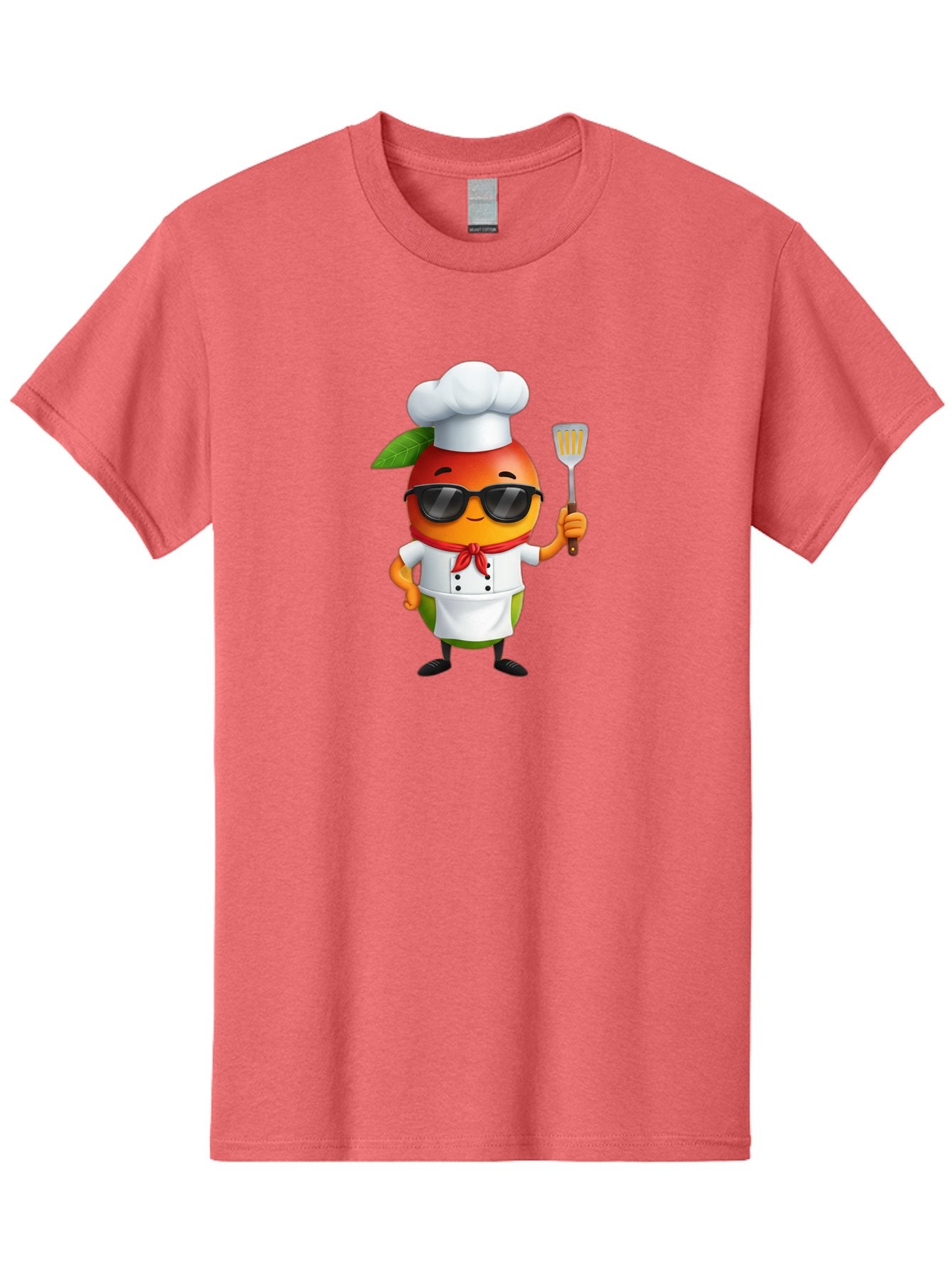 Papaya-Chef Men'S Graphic Tee, 100% Cotton, Comfortable Casual Summer Wear, Machine Washable, Cartoon Papaya, Chef Character, Cooking Illustration, Fun Kitchen, Papaya Mascot, Chef Hat, Sunglasses, Red Bandana, Kitchen Utensils, Bac208