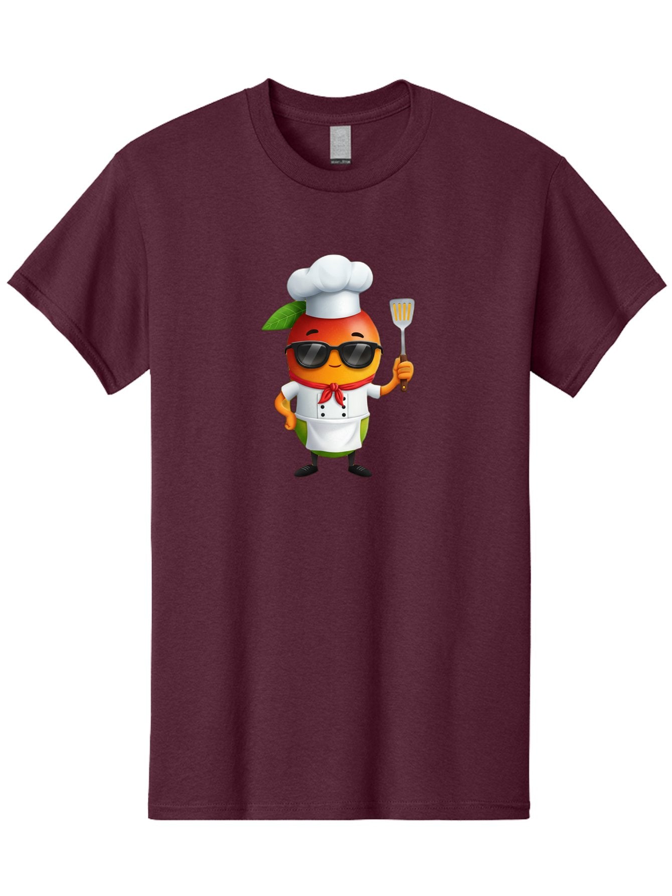 Papaya-Chef Men'S Graphic Tee, 100% Cotton, Comfortable Casual Summer Wear, Machine Washable, Cartoon Papaya, Chef Character, Cooking Illustration, Fun Kitchen, Papaya Mascot, Chef Hat, Sunglasses, Red Bandana, Kitchen Utensils, Bac208 15
