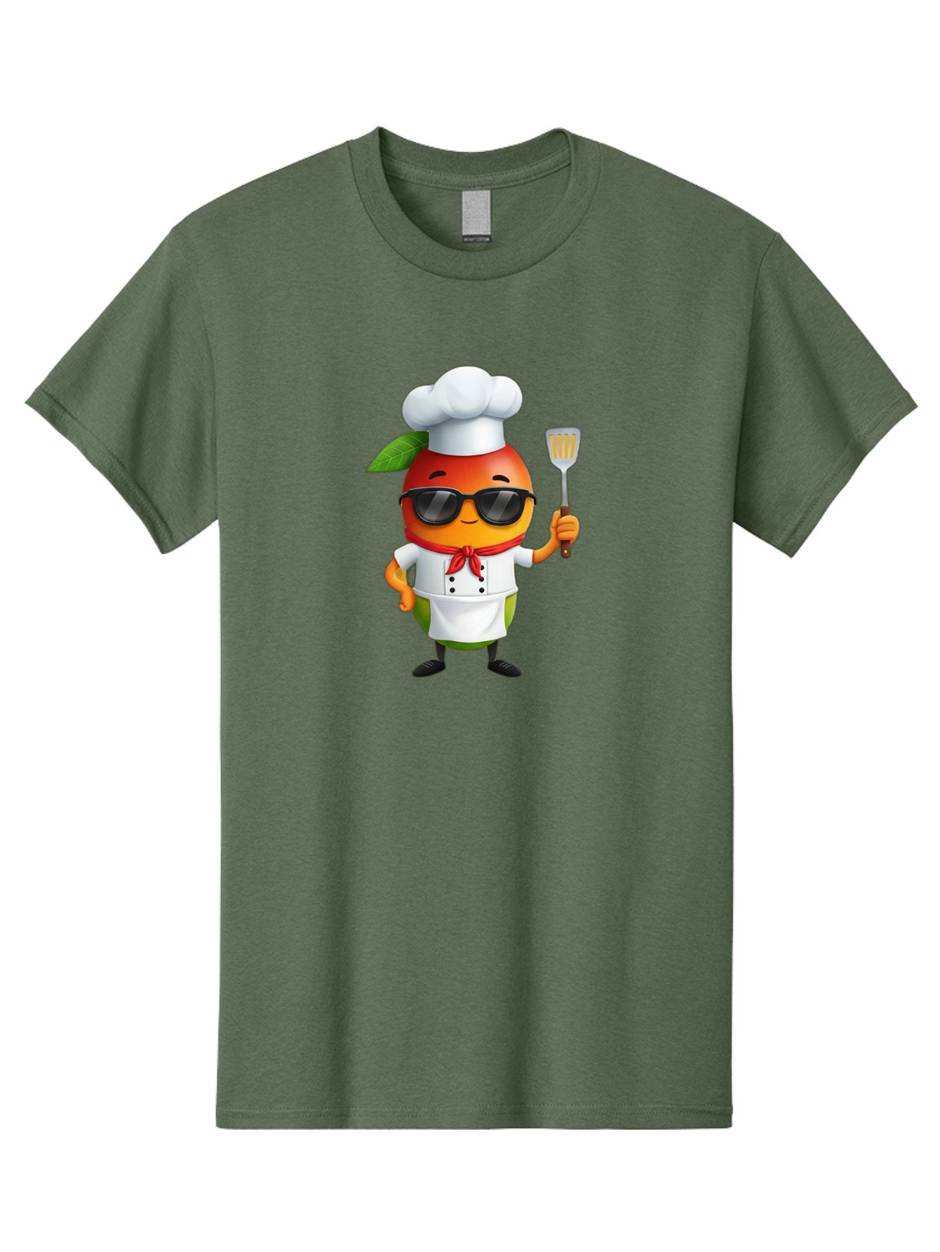 Papaya-Chef Men'S Graphic Tee, 100% Cotton, Comfortable Casual Summer Wear, Machine Washable, Cartoon Papaya, Chef Character, Cooking Illustration, Fun Kitchen, Papaya Mascot, Chef Hat, Sunglasses, Red Bandana, Kitchen Utensils, Bac208 9