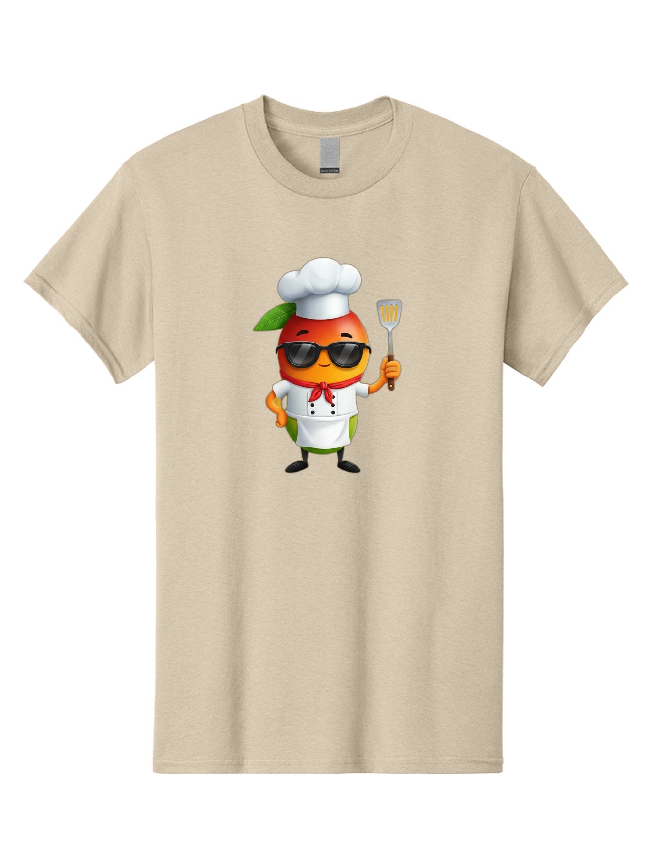 Papaya-Chef Men'S Graphic Tee, 100% Cotton, Comfortable Casual Summer Wear, Machine Washable, Cartoon Papaya, Chef Character, Cooking Illustration, Fun Kitchen, Papaya Mascot, Chef Hat, Sunglasses, Red Bandana, Kitchen Utensils, Bac208 11