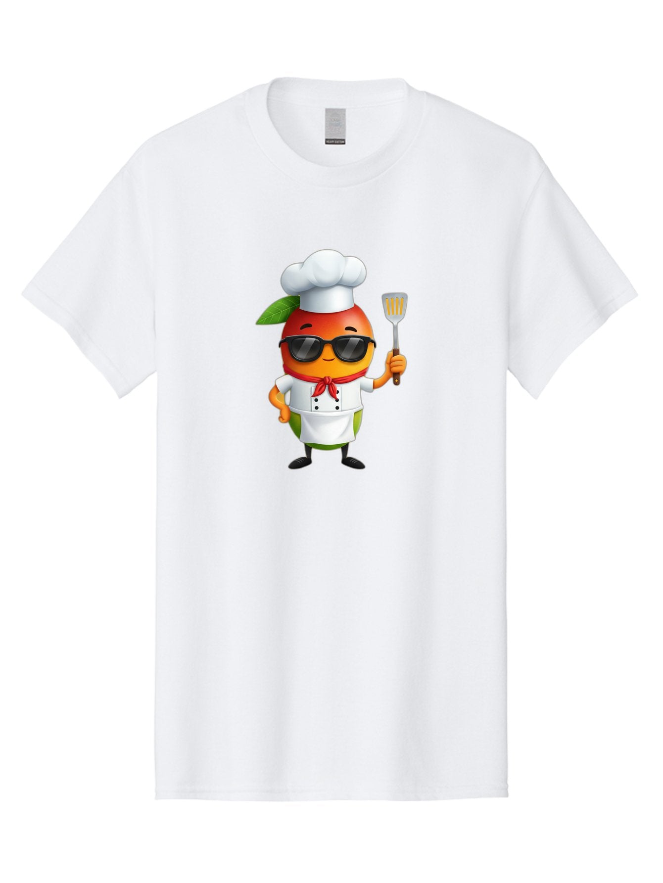 Papaya-Chef Men'S Graphic Tee, 100% Cotton, Comfortable Casual Summer Wear, Machine Washable, Cartoon Papaya, Chef Character, Cooking Illustration, Fun Kitchen, Papaya Mascot, Chef Hat, Sunglasses, Red Bandana, Kitchen Utensils, Bac208 13