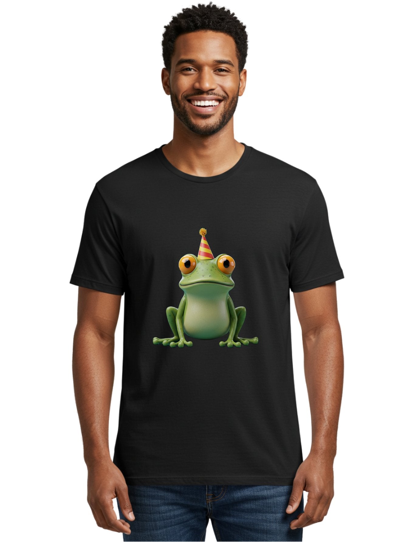 Party-Frog-1 Men'S Graphic Tee, 100% Cotton, Comfortable Casual Summer Wear, Machine Washable, Funny Frog, Cartoon Character, Party Hat, Celebration Theme, Festive Atmosphere, Birthday Party, Humorous Illustration, 3D Rendering, Comical Eyes Bac209 22