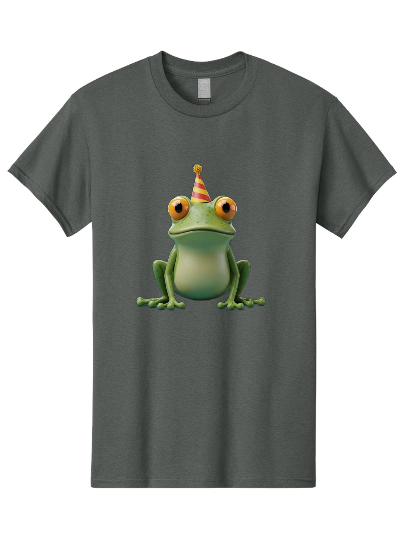 Party-Frog-1 Men'S Graphic Tee, 100% Cotton, Comfortable Casual Summer Wear, Machine Washable, Funny Frog, Cartoon Character, Party Hat, Celebration Theme, Festive Atmosphere, Birthday Party, Humorous Illustration, 3D Rendering, Comical Eyes Bac209 15