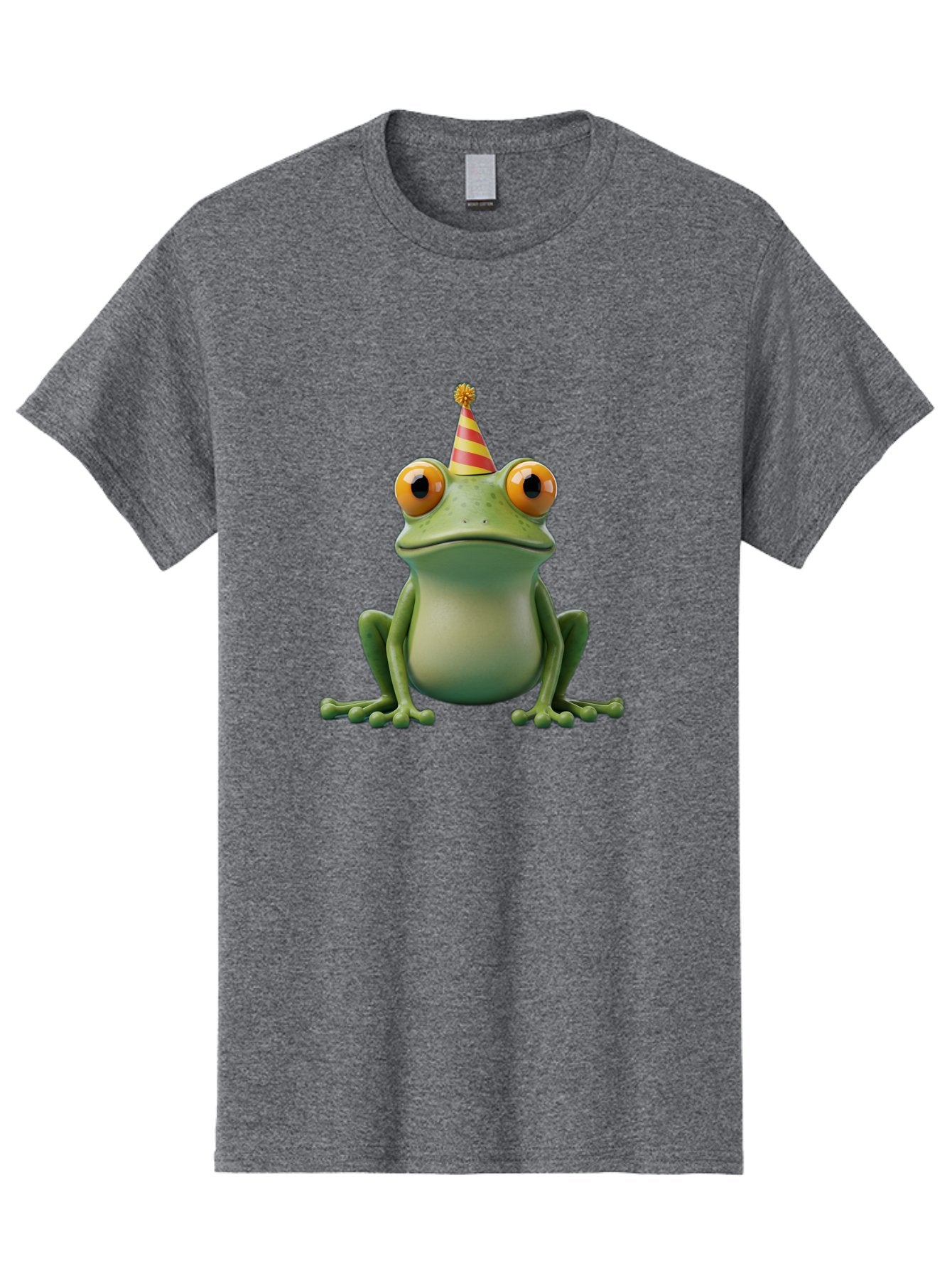 Party-Frog-1 Men'S Graphic Tee, 100% Cotton, Comfortable Casual Summer Wear, Machine Washable, Funny Frog, Cartoon Character, Party Hat, Celebration Theme, Festive Atmosphere, Birthday Party, Humorous Illustration, 3D Rendering, Comical Eyes Bac209 6
