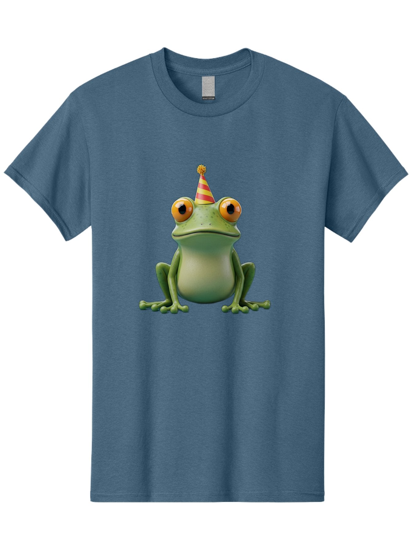 Party-Frog-1 Men'S Graphic Tee, 100% Cotton, Comfortable Casual Summer Wear, Machine Washable, Funny Frog, Cartoon Character, Party Hat, Celebration Theme, Festive Atmosphere, Birthday Party, Humorous Illustration, 3D Rendering, Comical Eyes Bac209 5