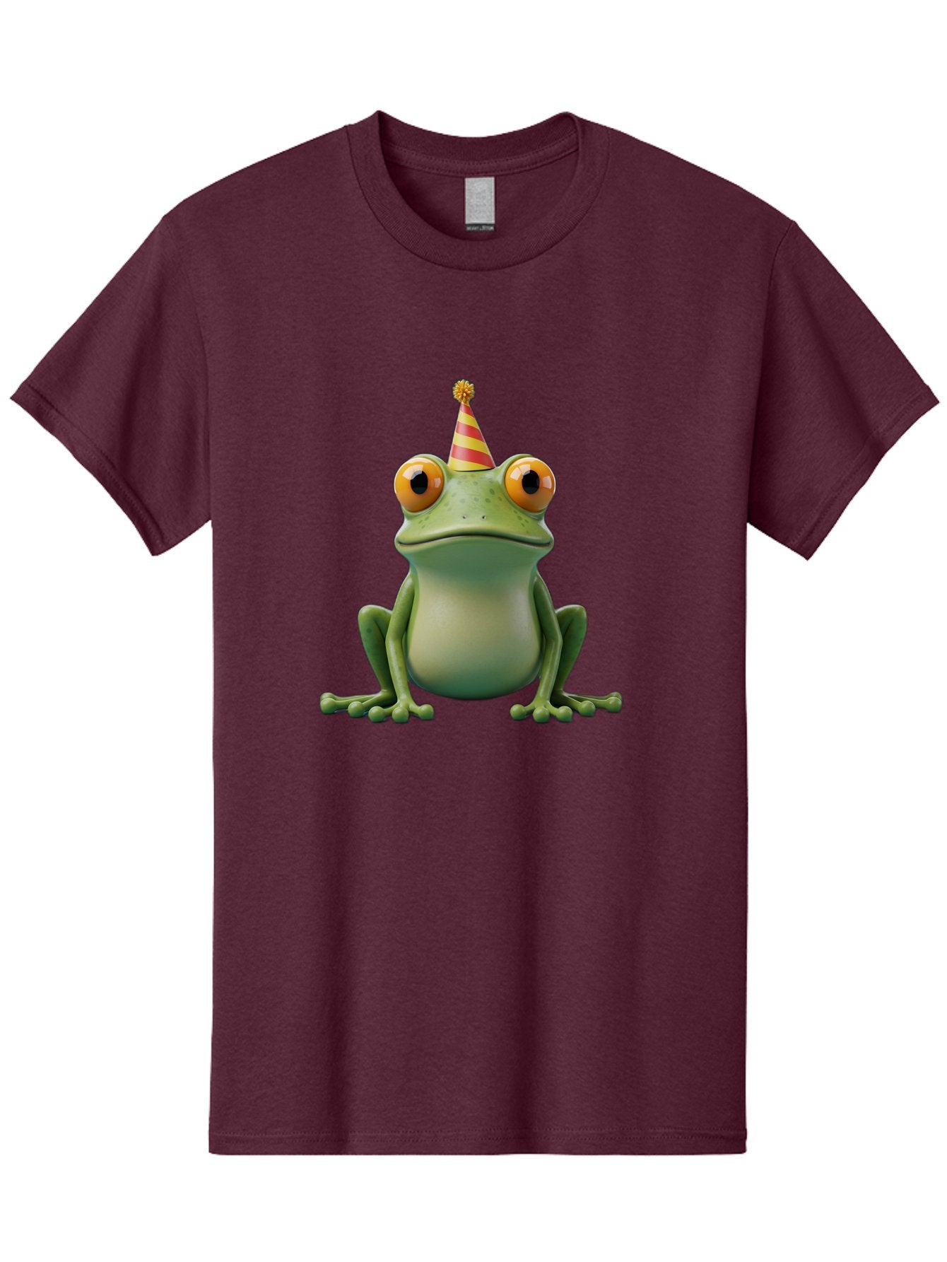 Party-Frog-1 Men'S Graphic Tee, 100% Cotton, Comfortable Casual Summer Wear, Machine Washable, Funny Frog, Cartoon Character, Party Hat, Celebration Theme, Festive Atmosphere, Birthday Party, Humorous Illustration, 3D Rendering, Comical Eyes Bac209 9