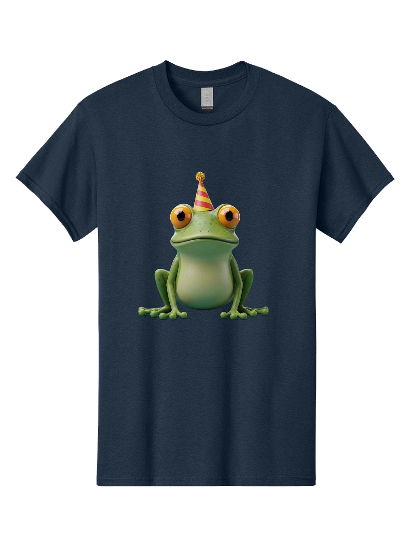 Party-Frog-1 Men'S Graphic Tee, 100% Cotton, Comfortable Casual Summer Wear, Machine Washable, Funny Frog, Cartoon Character, Party Hat, Celebration Theme, Festive Atmosphere, Birthday Party, Humorous Illustration, 3D Rendering, Comical Eyes Bac209 8