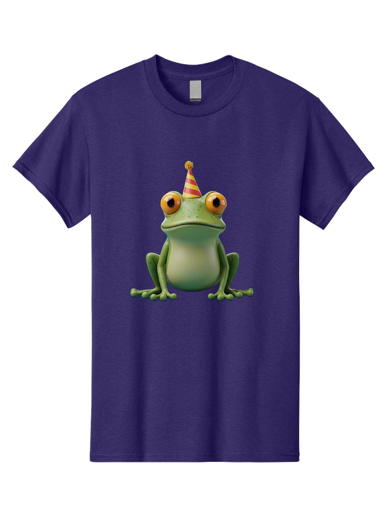Party-Frog-1 Men'S Graphic Tee, 100% Cotton, Comfortable Casual Summer Wear, Machine Washable, Funny Frog, Cartoon Character, Party Hat, Celebration Theme, Festive Atmosphere, Birthday Party, Humorous Illustration, 3D Rendering, Comical Eyes Bac209 14