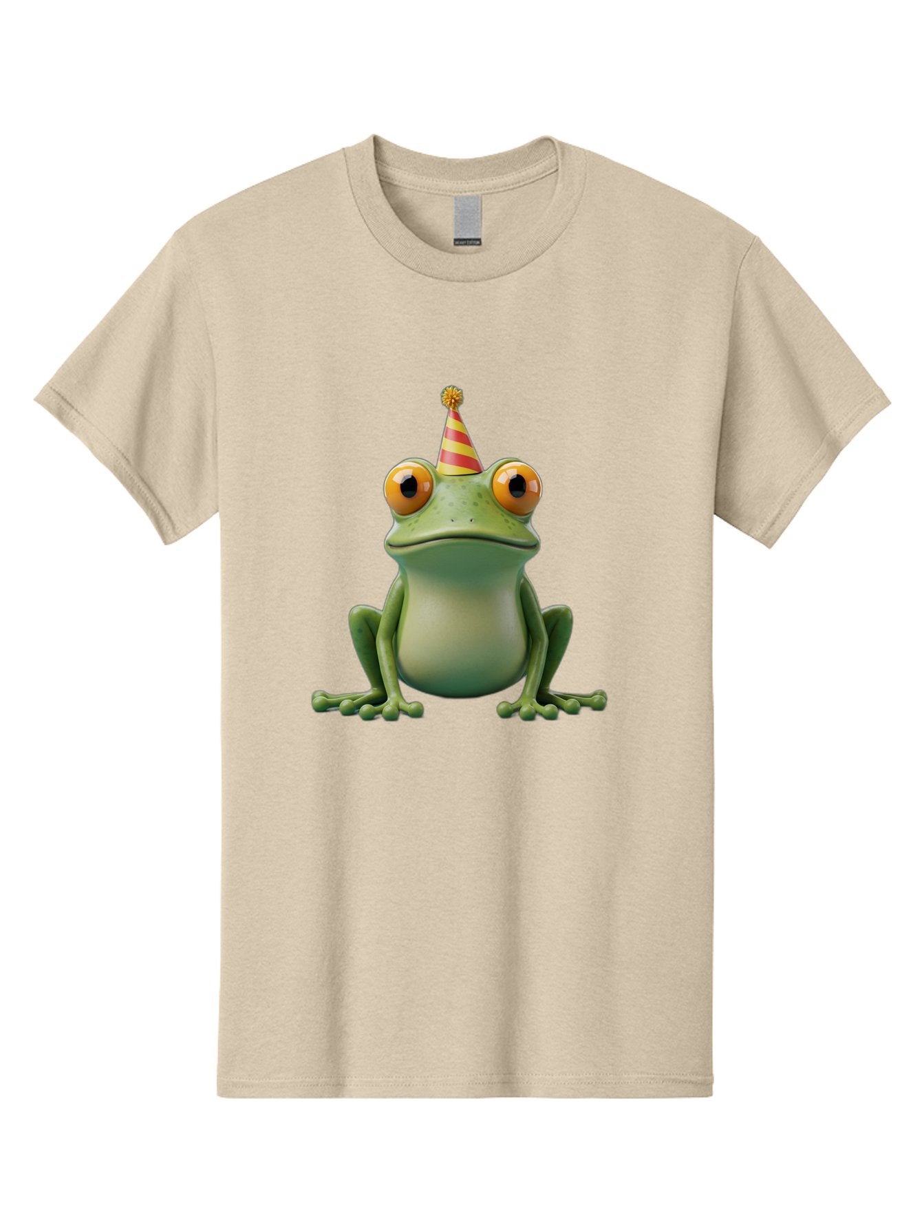 Party-Frog-1 Men'S Graphic Tee, 100% Cotton, Comfortable Casual Summer Wear, Machine Washable, Funny Frog, Cartoon Character, Party Hat, Celebration Theme, Festive Atmosphere, Birthday Party, Humorous Illustration, 3D Rendering, Comical Eyes Bac209 4