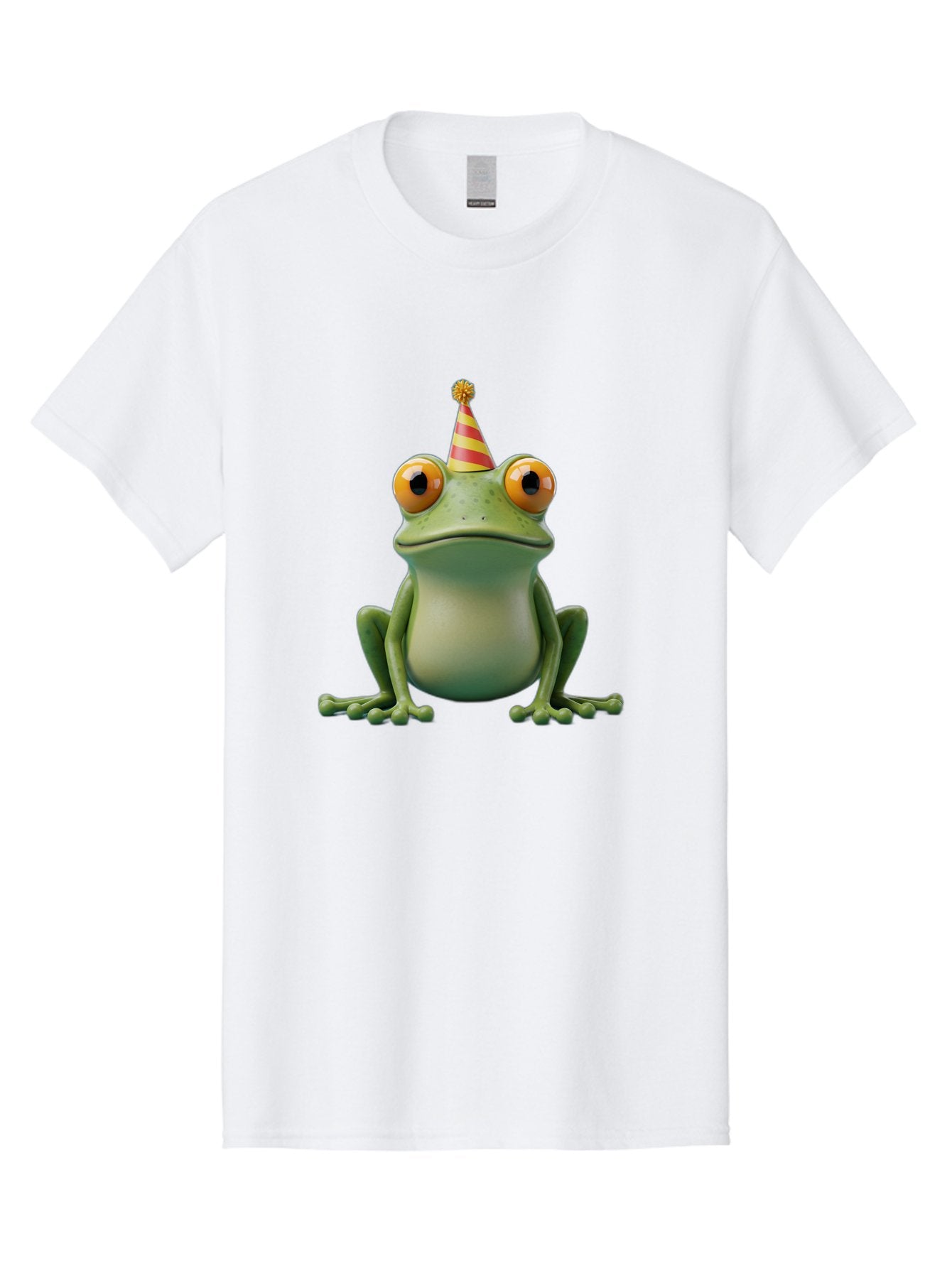 Party-Frog-1 Men'S Graphic Tee, 100% Cotton, Comfortable Casual Summer Wear, Machine Washable, Funny Frog, Cartoon Character, Party Hat, Celebration Theme, Festive Atmosphere, Birthday Party, Humorous Illustration, 3D Rendering, Comical Eyes Bac209 12