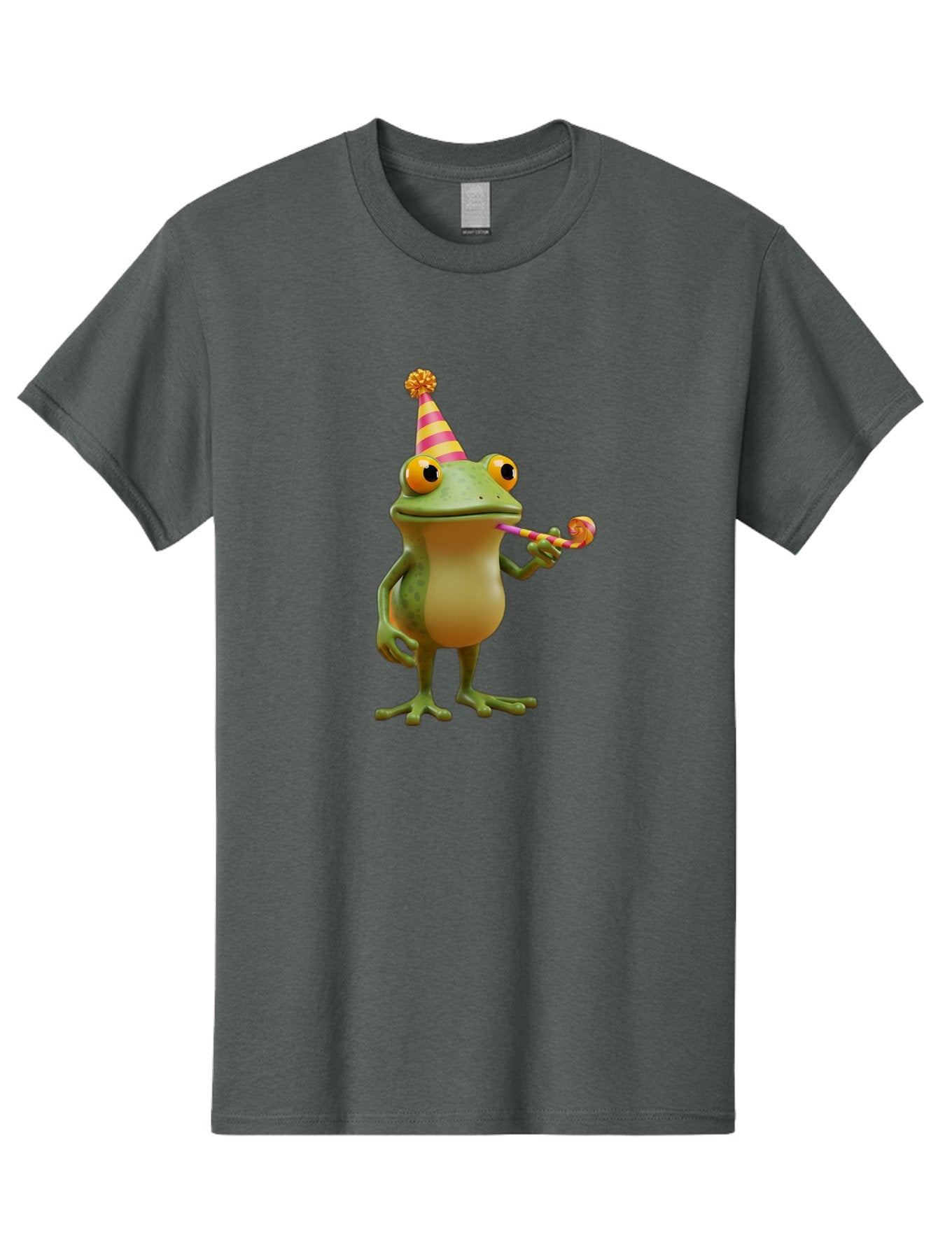 Party-Frog-2 Men'S Graphic Tee, 100% Cotton, Comfortable Casual Summer Wear, Machine Washable, Funny Cartoon Frog, Party Hat, Blowout Noise Maker, Playful Gesture, Whimsical Character, Vibrant Colors, Celebratory Mood, Comical Image, Bac210 3