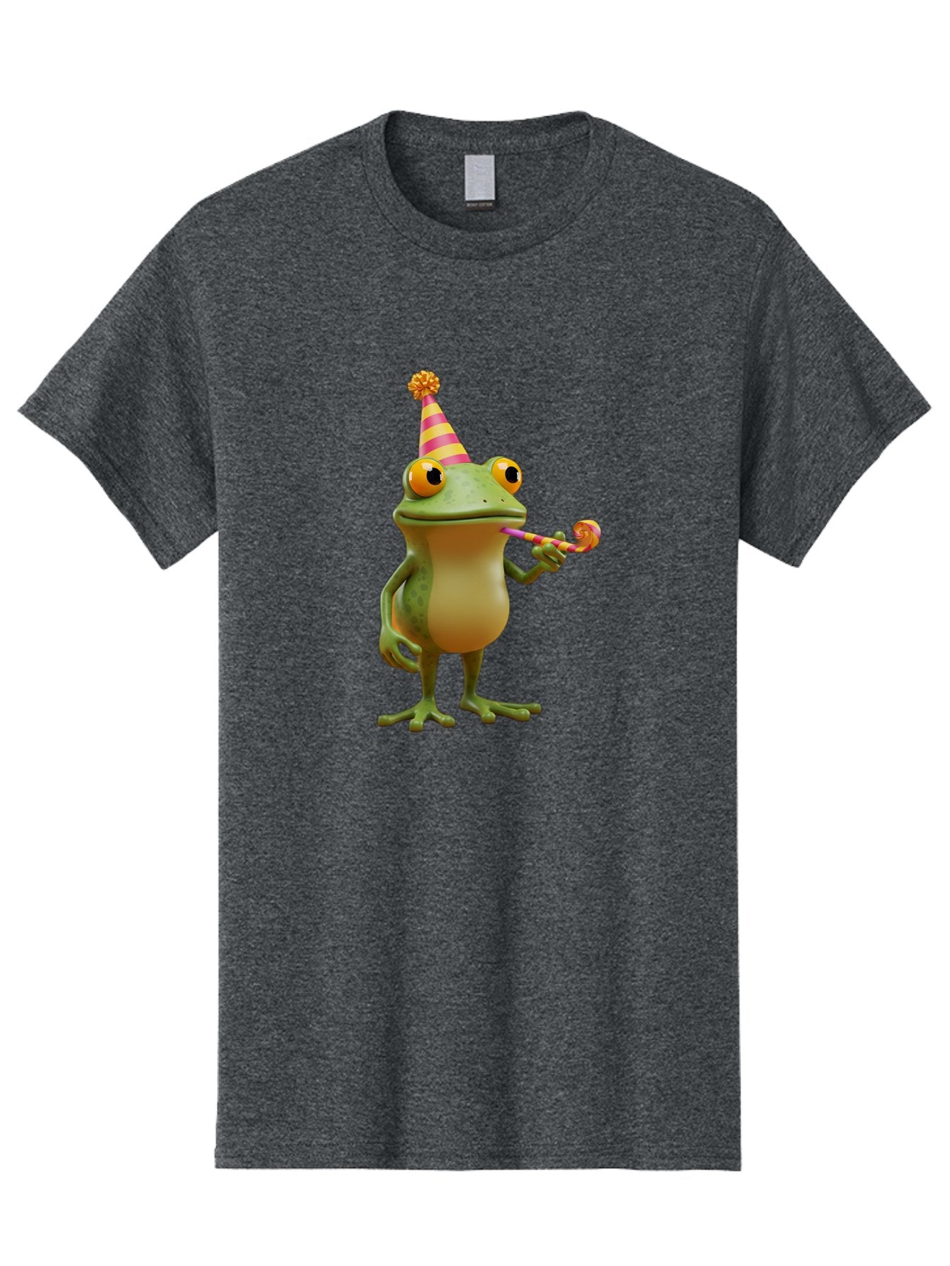Party-Frog-2 Men'S Graphic Tee, 100% Cotton, Comfortable Casual Summer Wear, Machine Washable, Funny Cartoon Frog, Party Hat, Blowout Noise Maker, Playful Gesture, Whimsical Character, Vibrant Colors, Celebratory Mood, Comical Image, Bac210 5