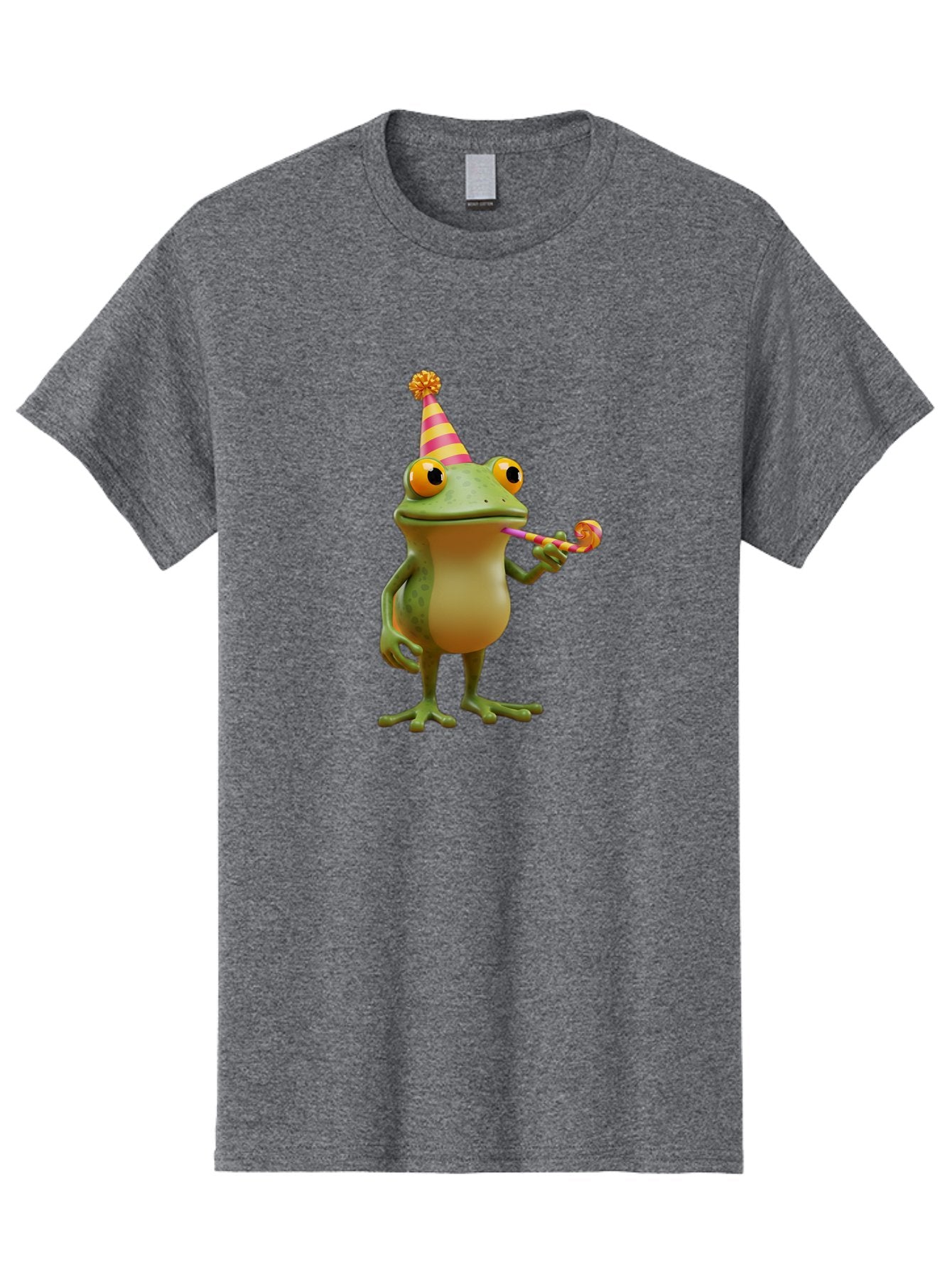 Party-Frog-2 Men'S Graphic Tee, 100% Cotton, Comfortable Casual Summer Wear, Machine Washable, Funny Cartoon Frog, Party Hat, Blowout Noise Maker, Playful Gesture, Whimsical Character, Vibrant Colors, Celebratory Mood, Comical Image, Bac210 11
